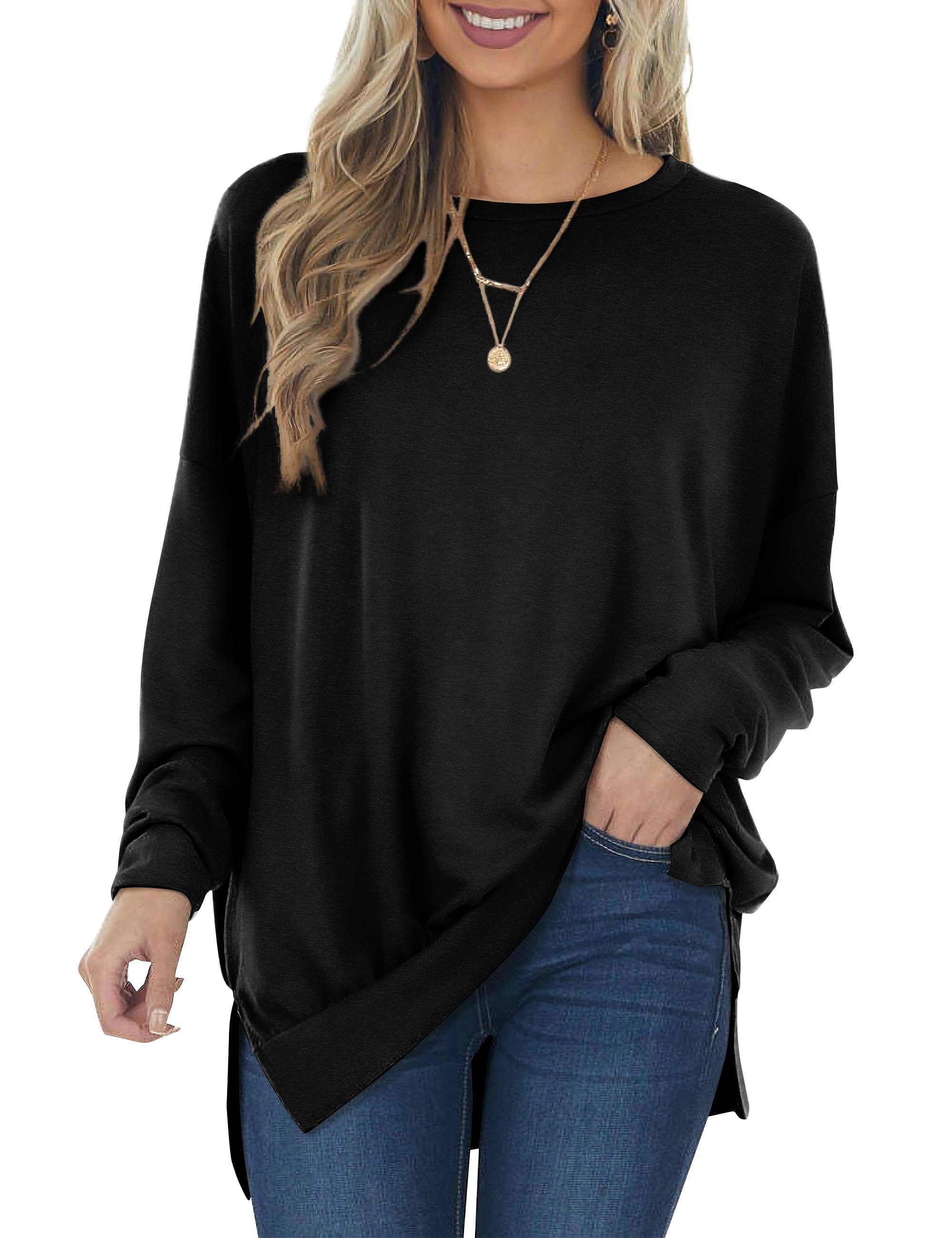 Beluring Sweatshirt Damen Sweatshirt mit Rundhals & Seitenschlitzen, Longsleeve Oberteil