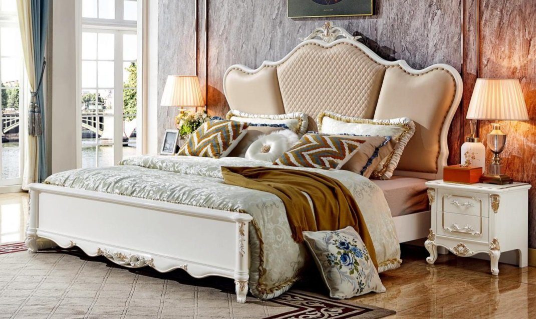 JVmoebel Bett, Antik Stil Betten Doppelbett Lederbett Bettgestell Barock Rokoko Bett