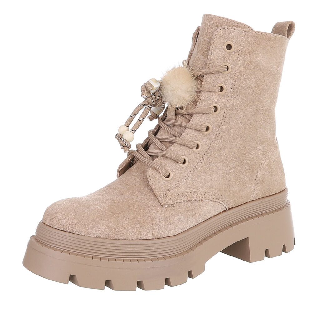 Ital-Design Damen Schnürstiefel mit Plateausohle und Profil Schnürstiefelette (92268853) Blockabsatz Stiefeletten in Hellbraun