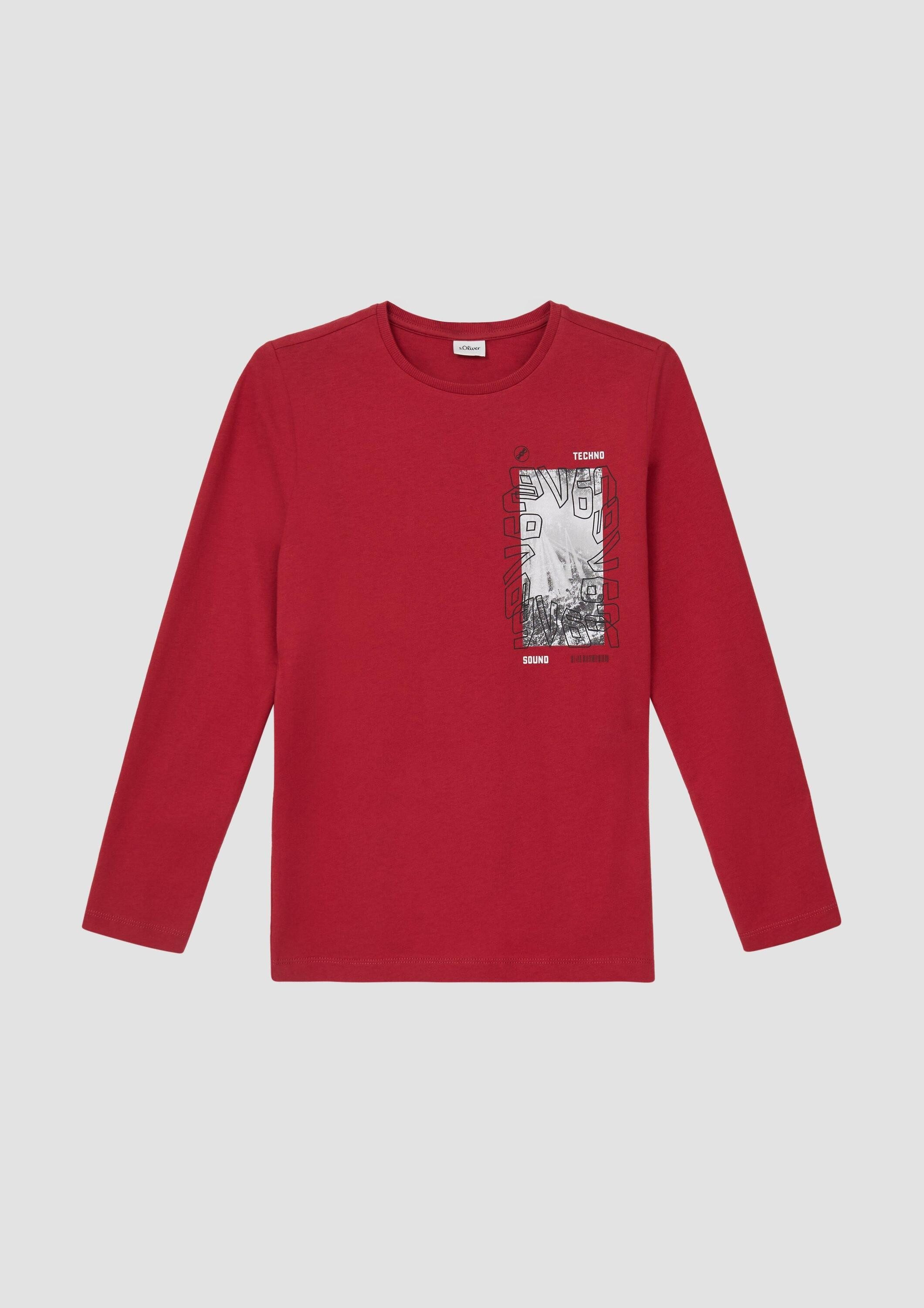 s.Oliver Langarmshirt T-Shirt Longsleeve aus Baumwolle mit Frontprint und Rippkragen