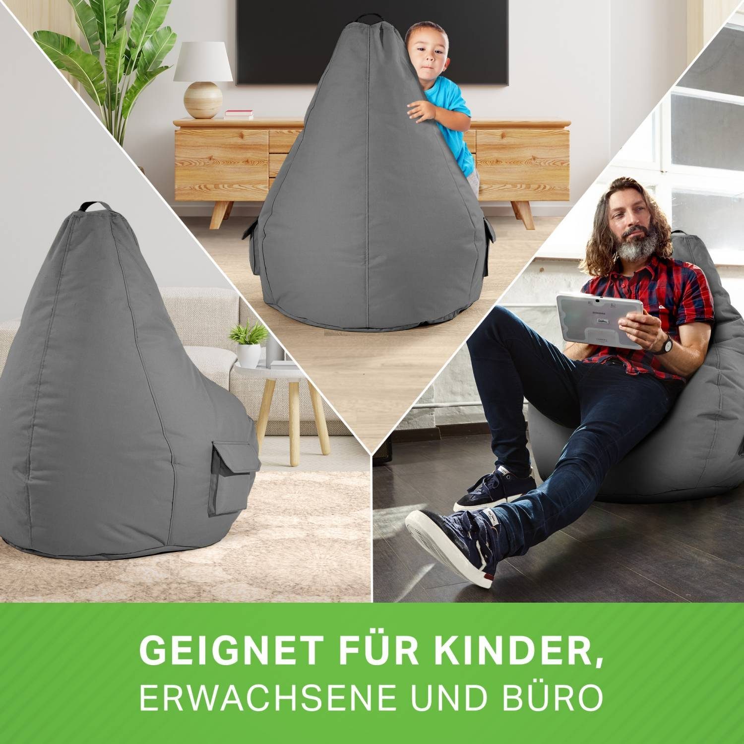 Green Bean Sitzsack Gaming Sitzsack + Hocker Cozy+Cube (2er Set Sitzsack + Hocker - fertig befüllt - robust waschbar schmutzabweisend -, Kinder & Erwachsene Bean Bag Bodenkissen), Lounge Sitzhocker Relax-Sessel Gamer Gamingstuhl Pouf