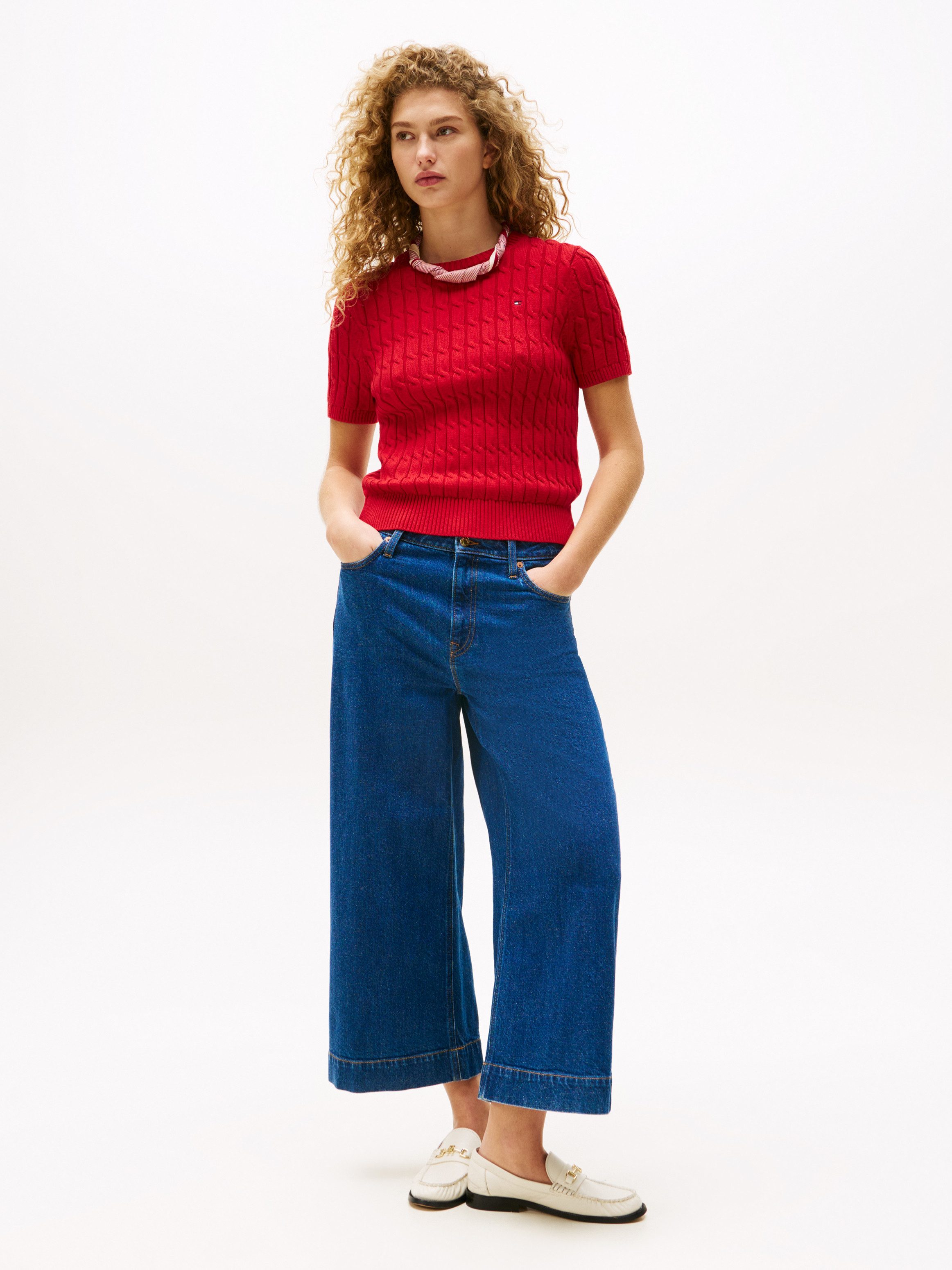 Tommy Hilfiger Kurzarmpullover CO CABLE MID GG S/S C-NK SWT mit Zopfmuster günstig online kaufen