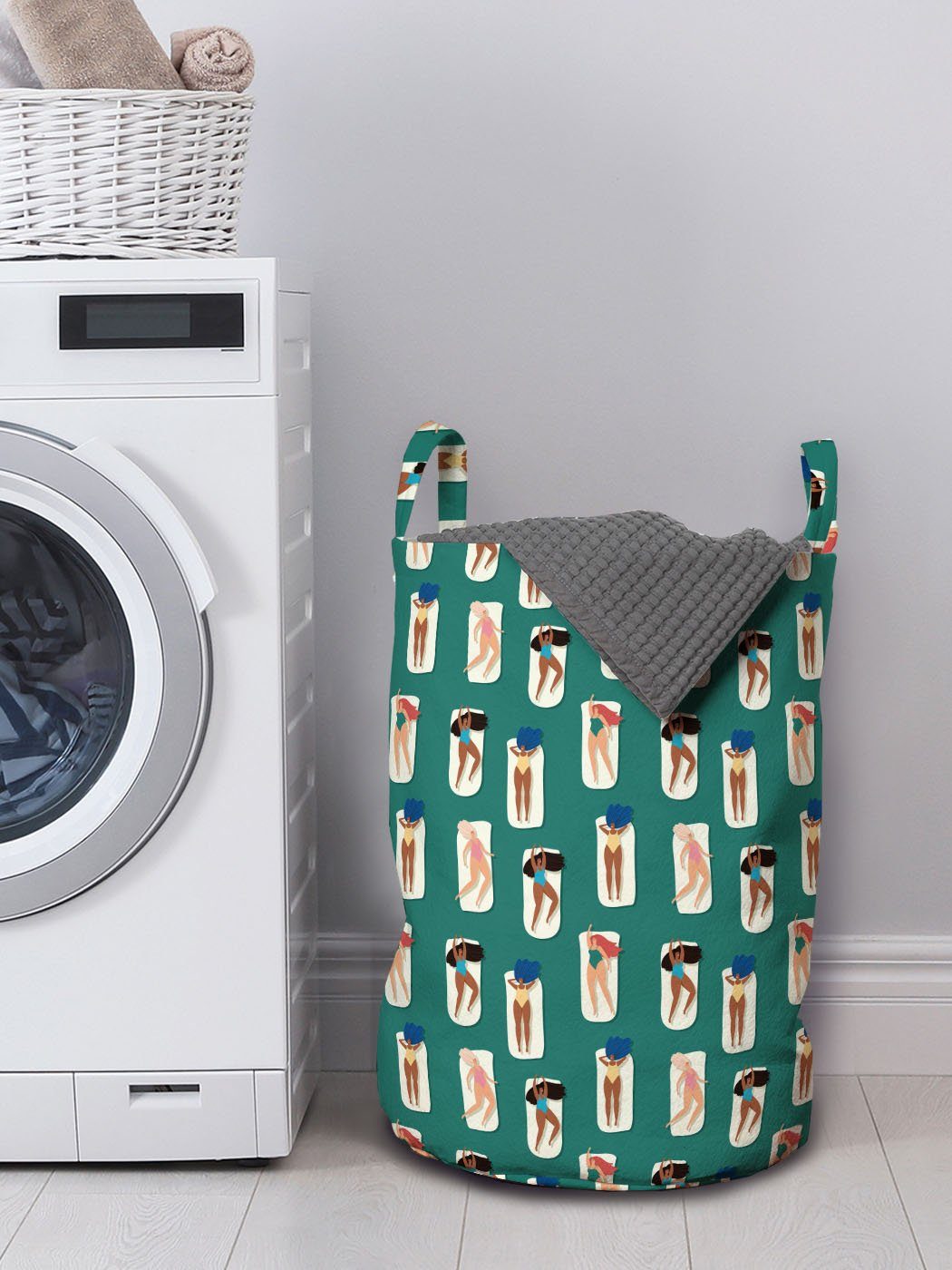 Wäschesäckchen Muster Frauen Wäschekorb Waschsalons, Sommer Kordelzugverschluss Sonnenbaden Griffen mit Abakuhaus für