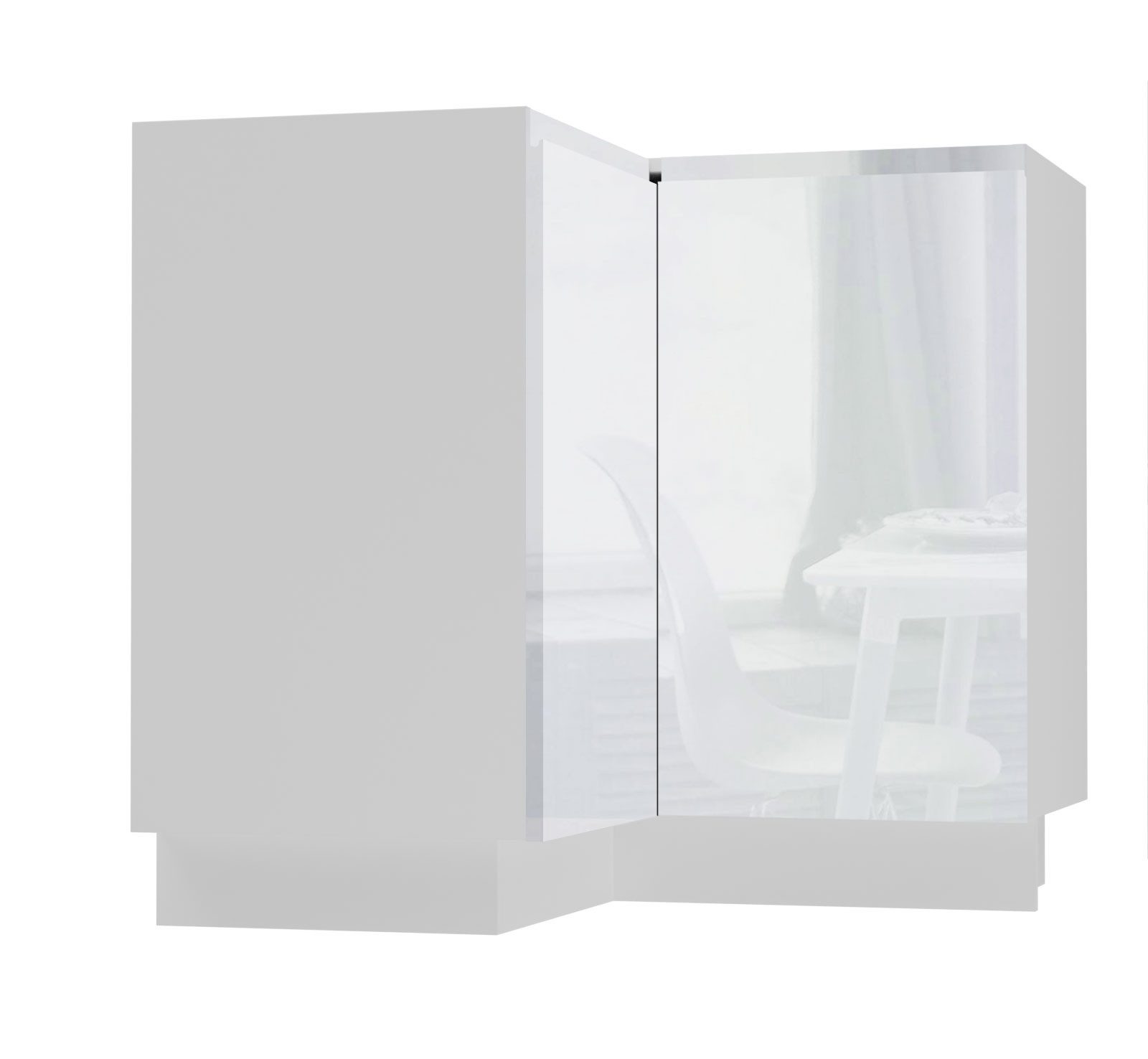 Feldmann-Wohnen Unterschrank Avellino (D12/90, 2-türiger Eckunterschrank mit 1 Einlegeboden, 1-St., moderne Optik, Acrylfronten, Griffmulden) 90x90x82cm grifflos weiß - weiß Acryl Hochglanz (AV-D12/90/polka)
