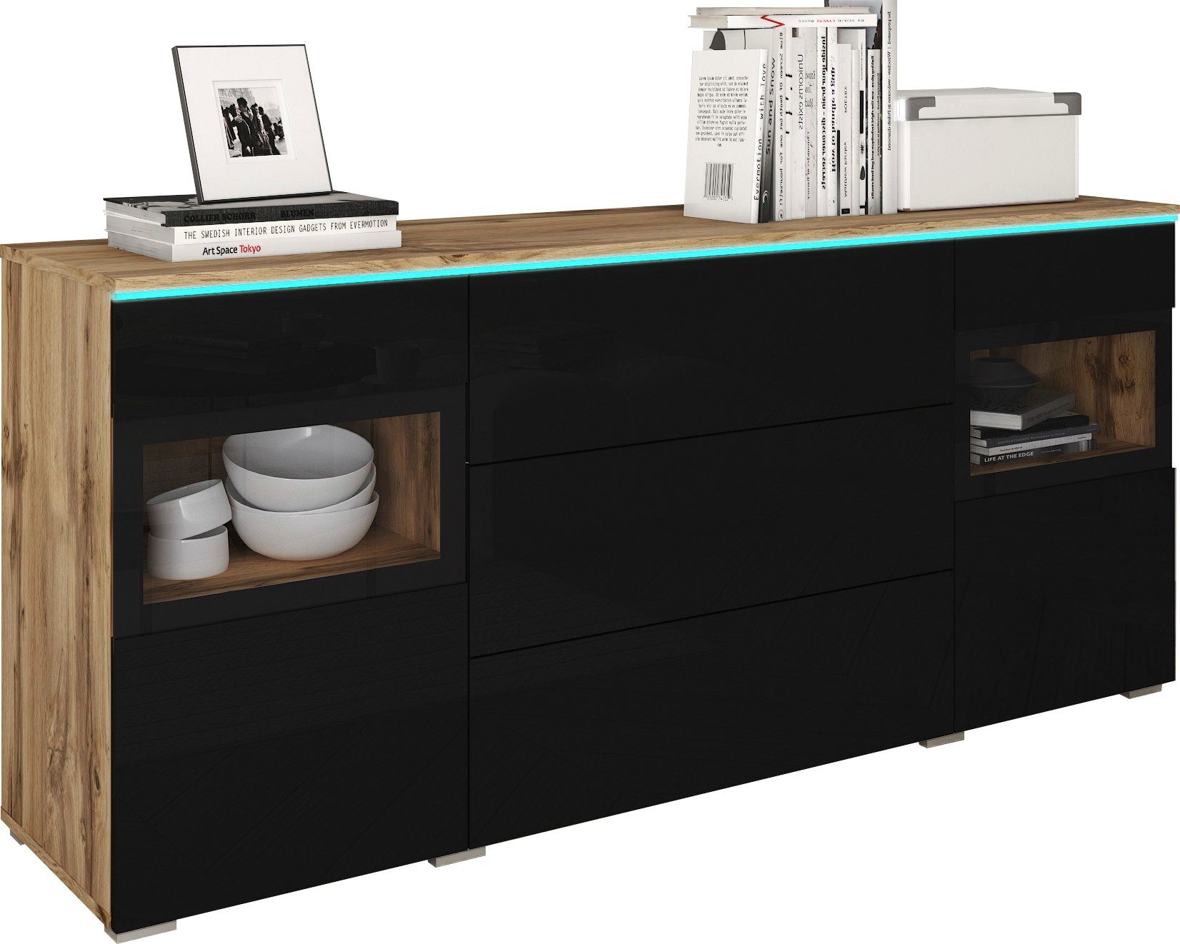 INOSIGN Sideboard Vera, Breite 150 cm, ohne Beleuchtung eichefarben votan/schwarz Hochglanz