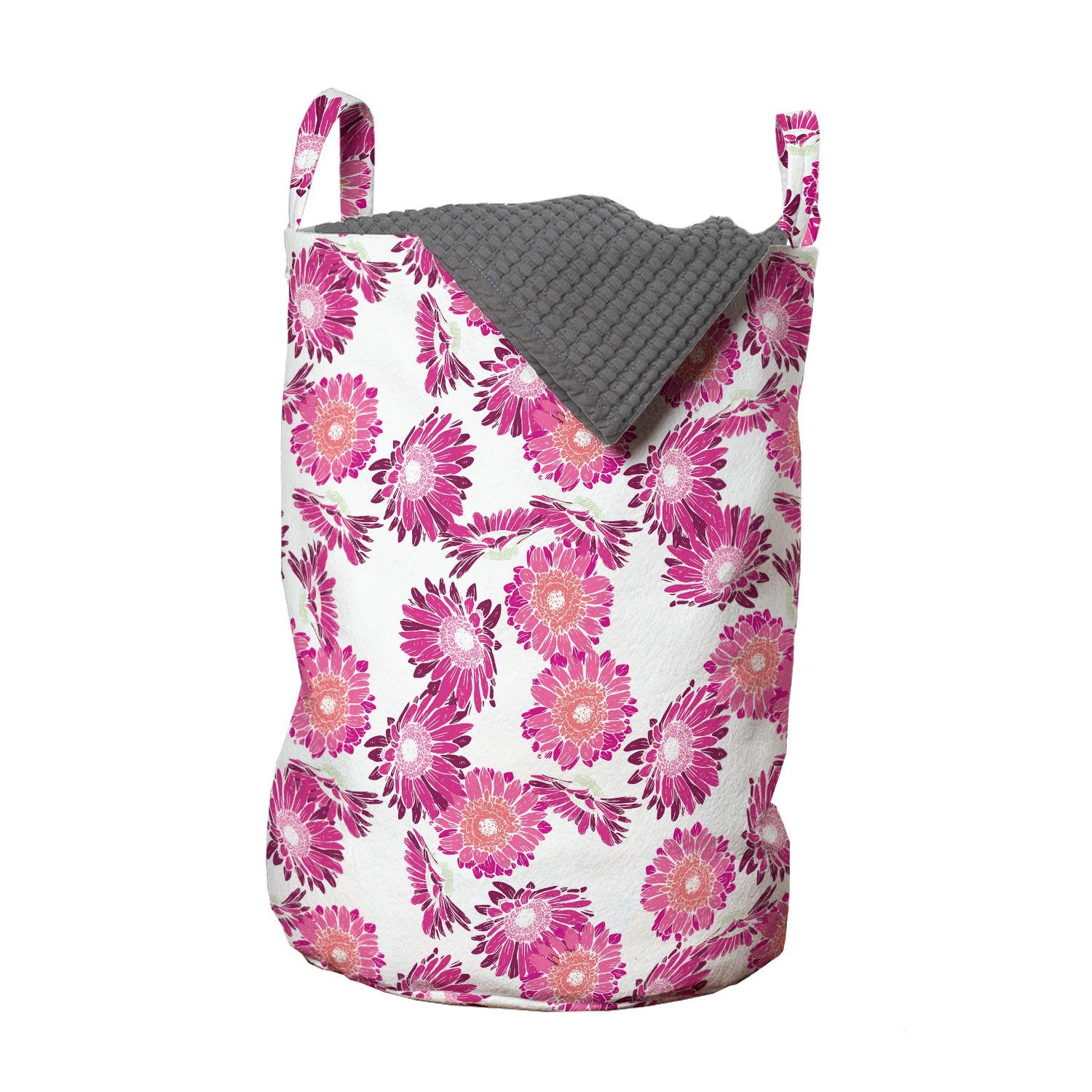 Abakuhaus Wäschesäckchen Wäschekorb mit Griffen Kordelzugverschluss für Waschsalons, Frühling Pinkish Gerbera-Blüten