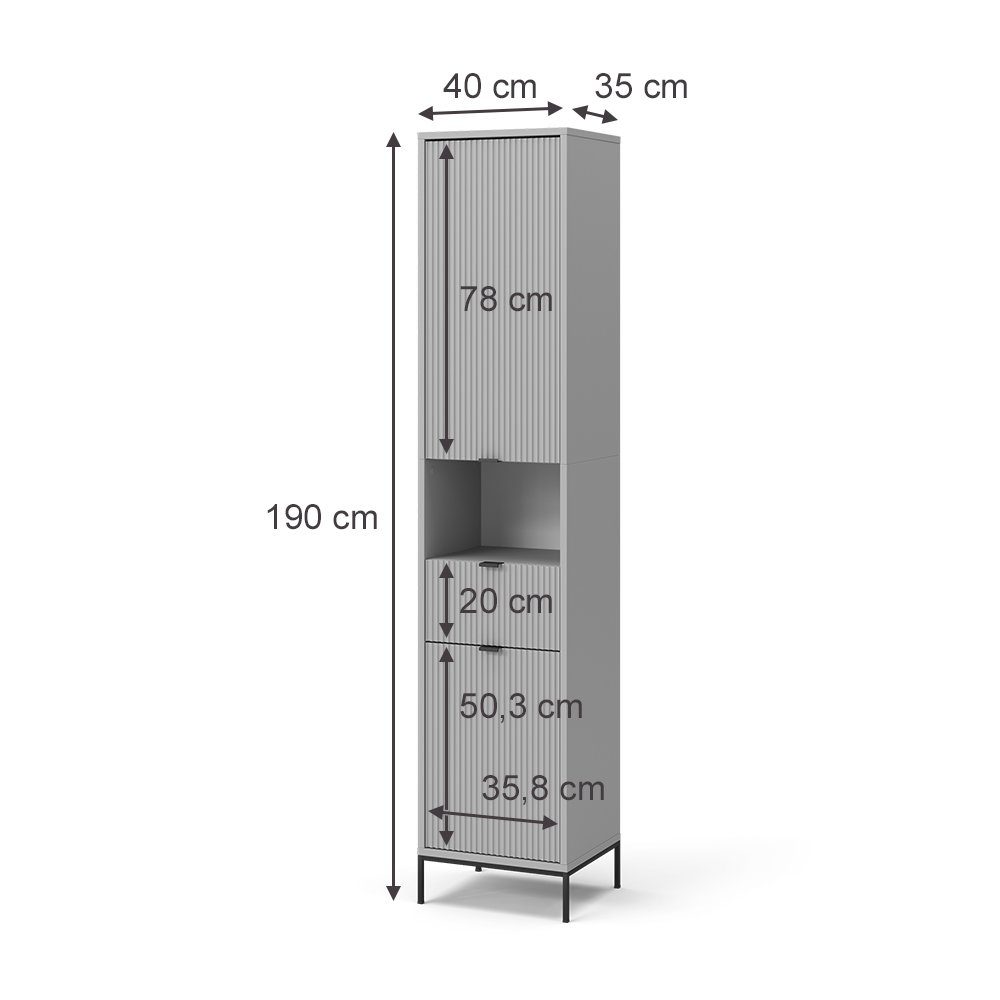 Vicco Hochschrank Eliza, Grau/Grau, 40 x 190 cm mit Türen, und Schublade (1-St)