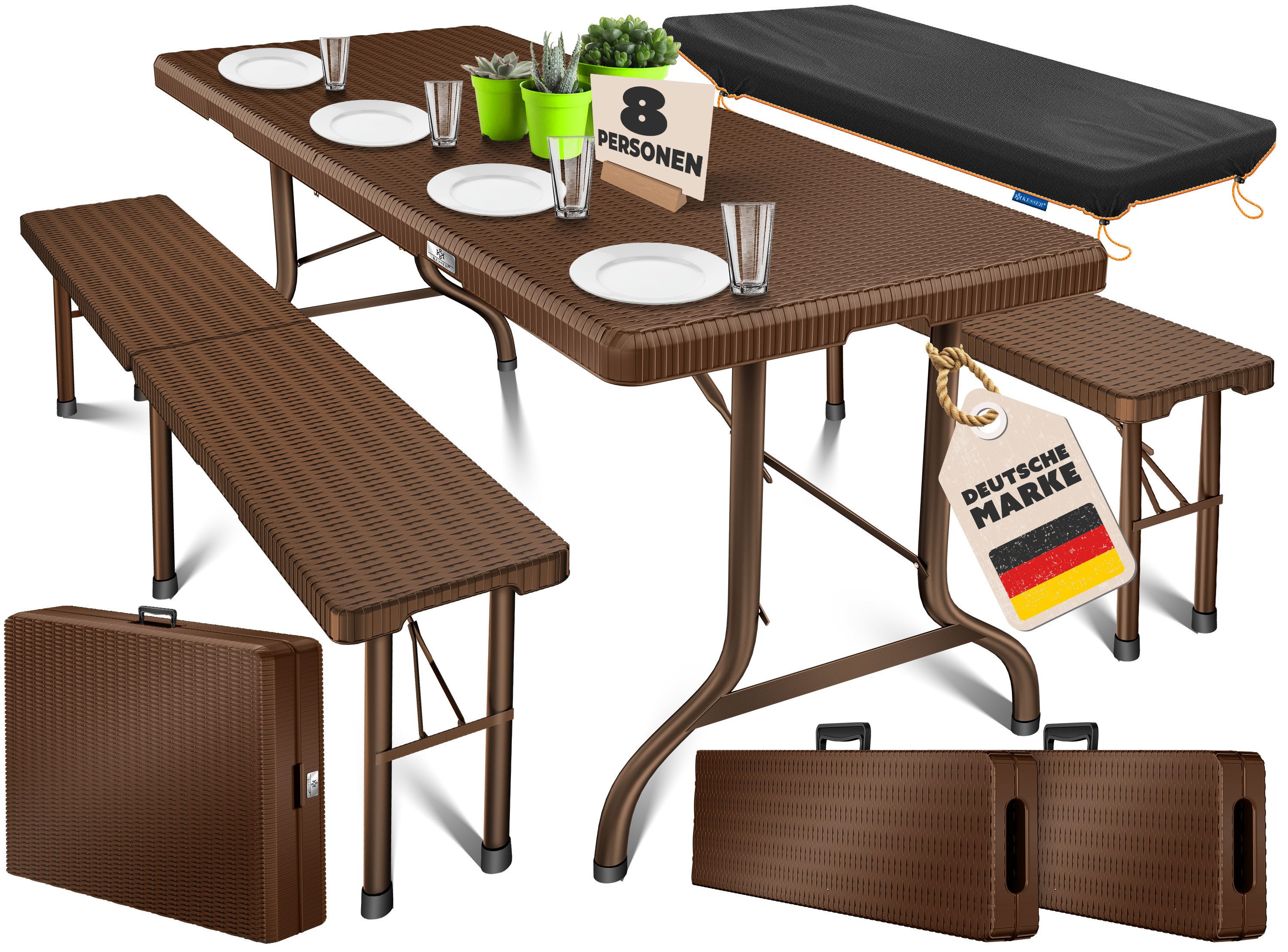 KESSER Bierzeltgarnitur, klappbar Festzeltgarnitur 3-teiliges Set mit Biertisch & 2x Bierbank