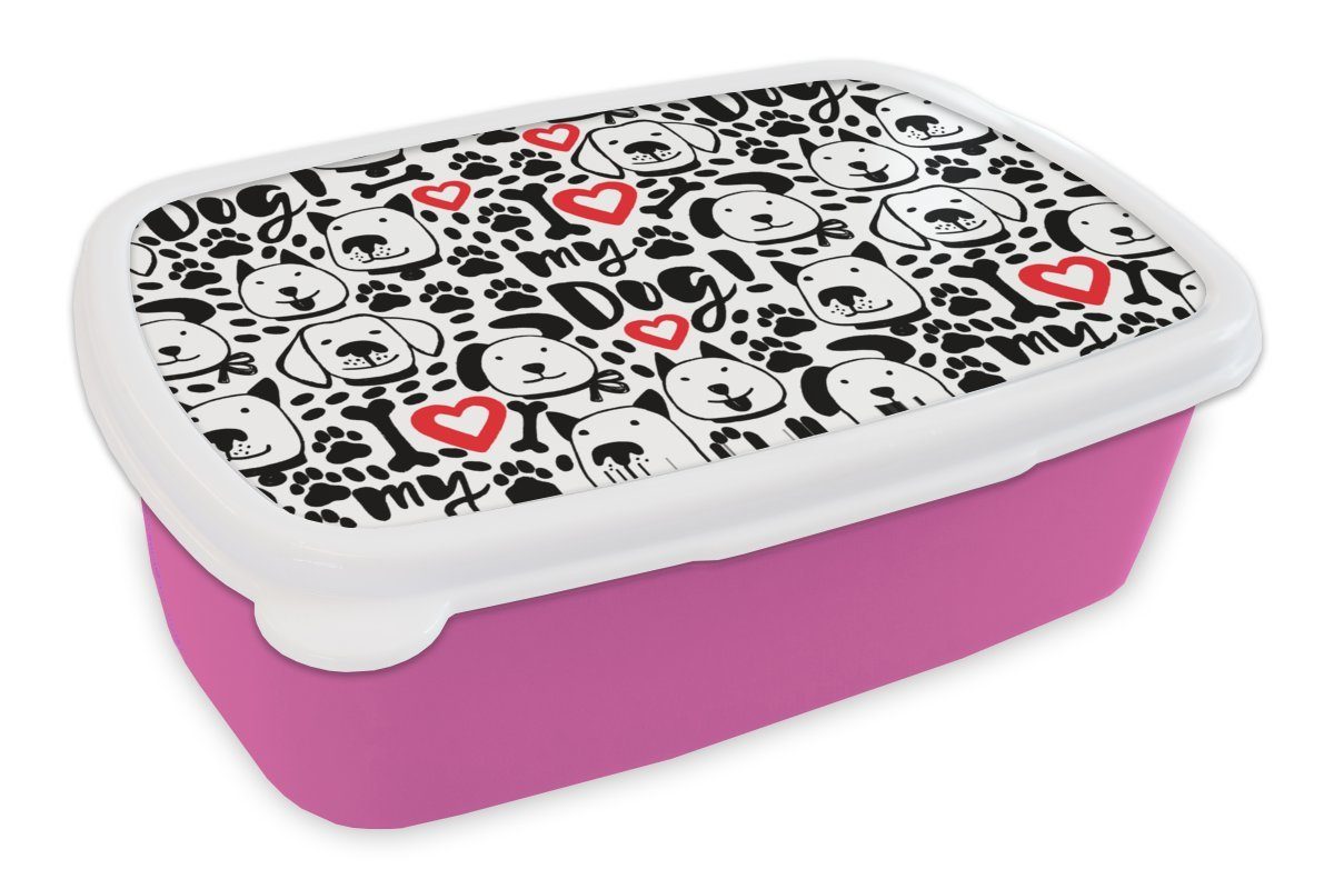 MuchoWow Lunchbox Muster - Hund - Zitat - Jungen - Mädchen - Kinder - Kinder, Kunststoff, (2-tlg), Brotbox für Erwachsene, Brotdose Kinder, Snackbox, Mädchen, Kunststoff rosa