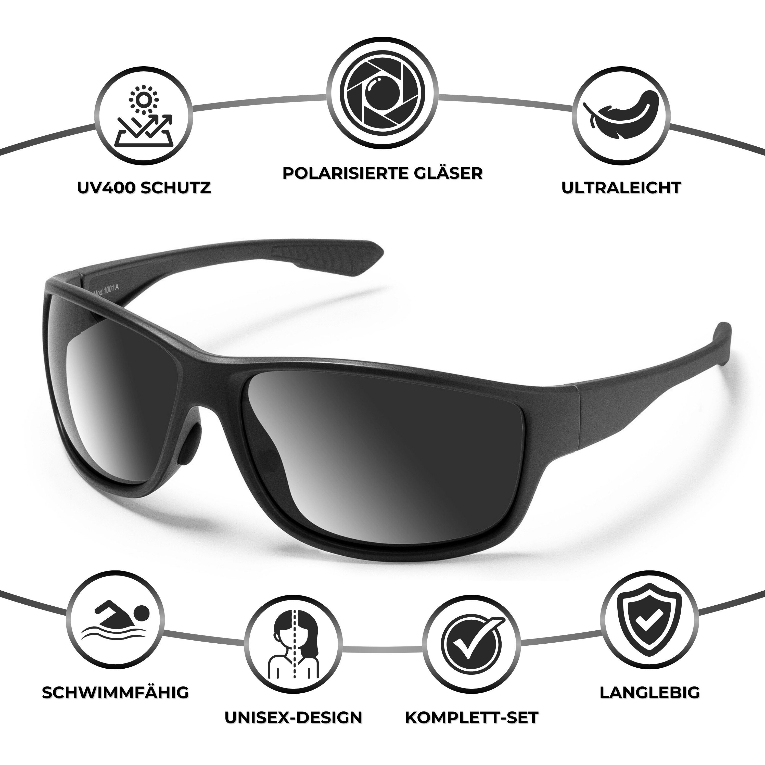 EyeAm Sonnenbrille Polarized, Sportlich, Schwimmfähig & Ultraleicht, Unisex Design Modell: 1001