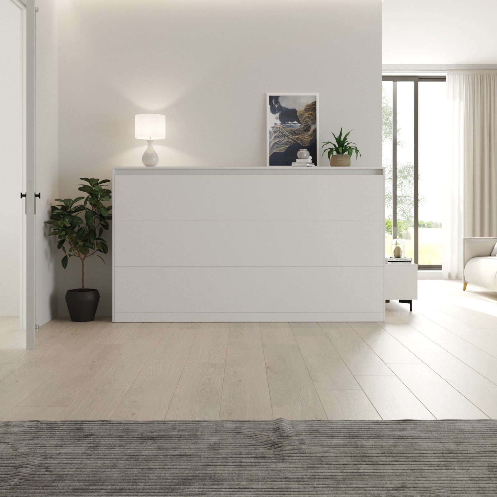 SMARTBett Schrankbett Wandklappbett 100/ 140/ 160x200 cm Weiß mit Gasdruckfedern, zwei Klickgurte