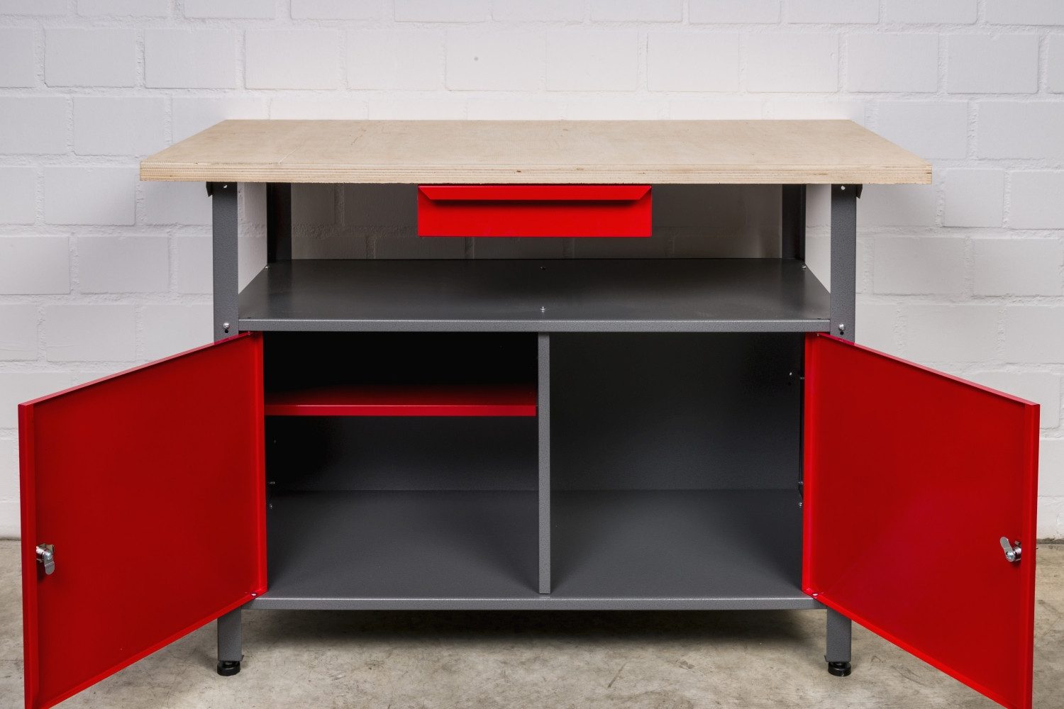 Kreher Werkbank XL Werkbank aus Metall mit 2 Tür in Rot günstig online kaufen