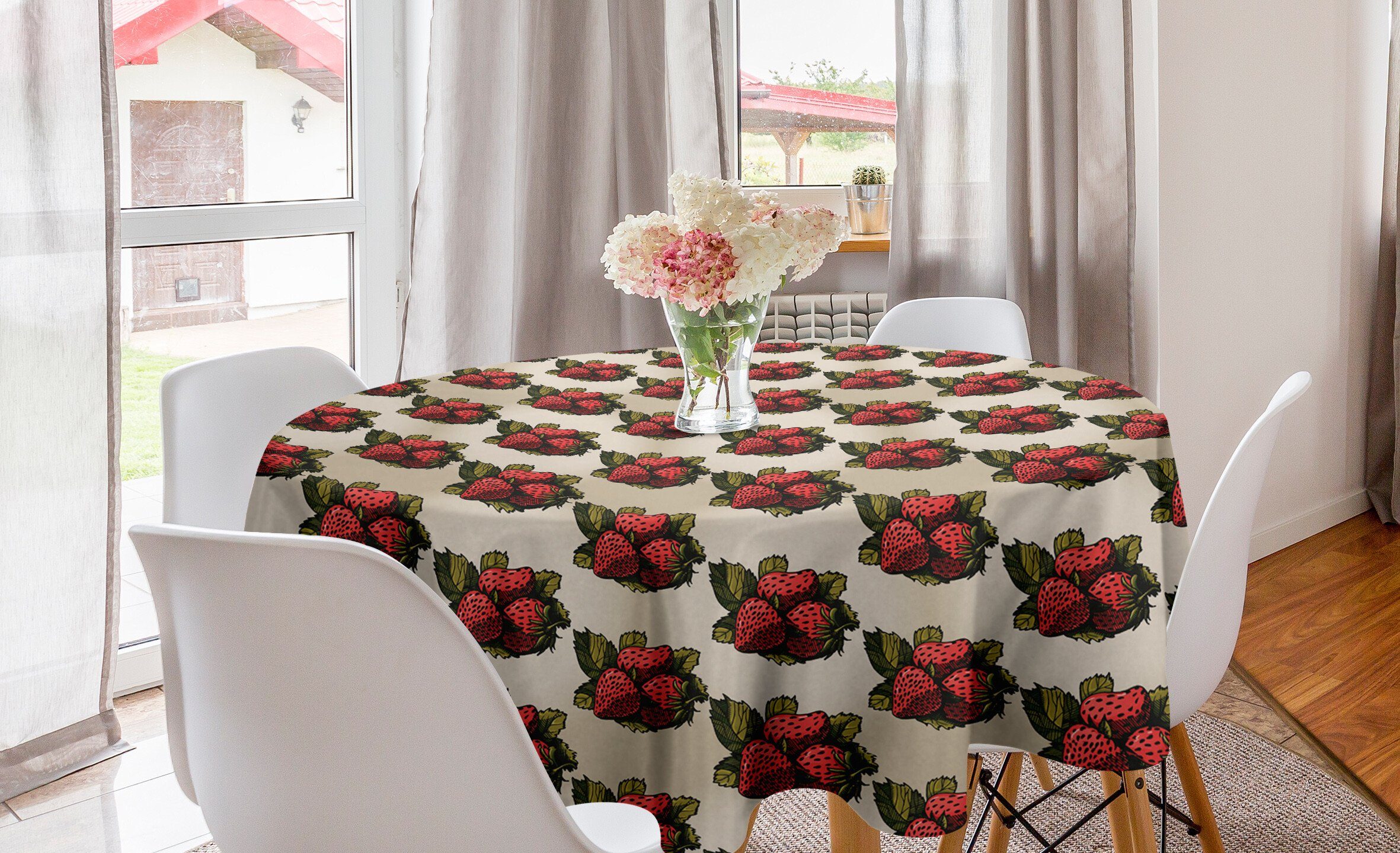 Abakuhaus Tischdecke Kreis Tischdecke Abdeckung für Esszimmer Küche Dekoration, Erdbeere Hand gezeichnete Früchte