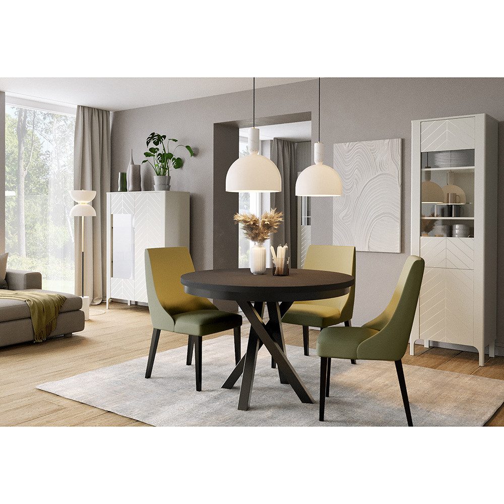 Lomadox Esszimmer-Set MAZARA-161, (Spar-Set, 3-St., Vitrine Esstisch Highboard), Esszimmermöbel mit Fischgrät Dekor, Push-to-Open, Softclose-Funktion