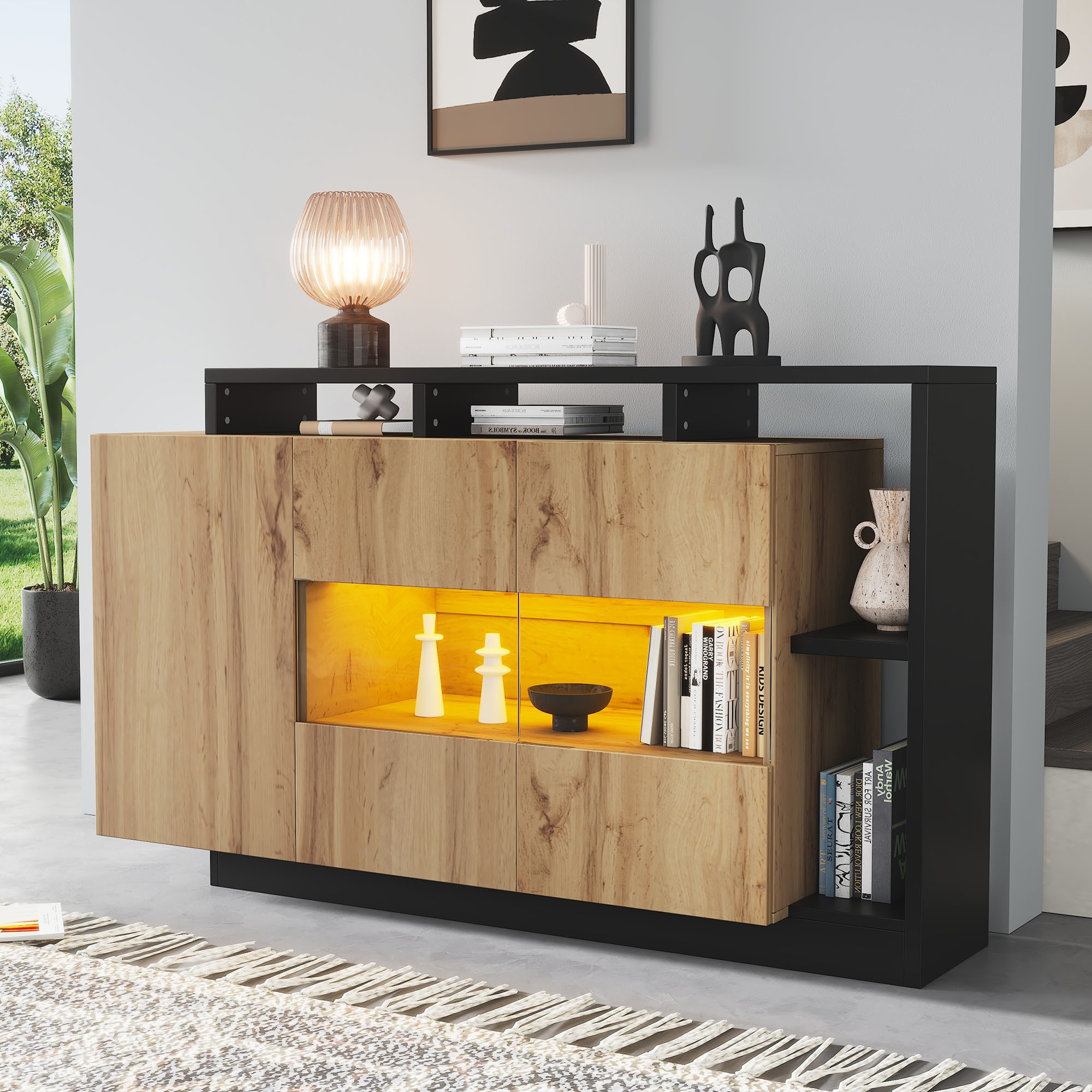 HAUSS SPOLE Sideboard Glas-Esszimmerschrank für Wohnzimmer mit Bluetooth St günstig online kaufen