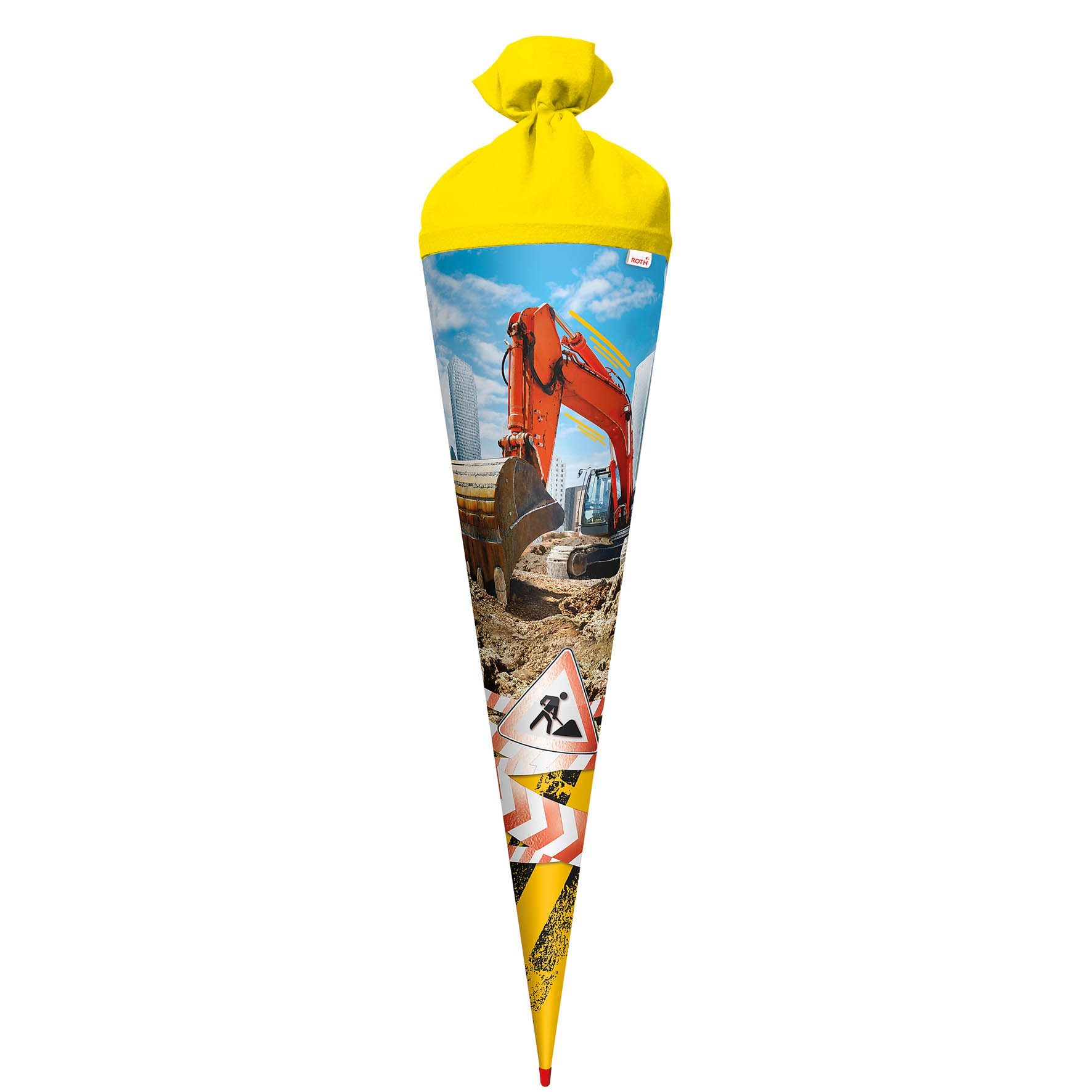 Roth Schultüte Roth Motiv-Schultüten Achtung Bagger, 70cm, rund, Filzversch., Folie, Verschluss Filz
