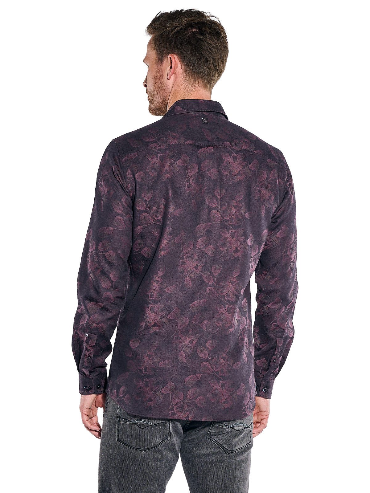 ENGBERS GERMANY Langarmhemd Herren Langarm Hemd mit floralem Muster, Bordeaux – Bild 2 von 5