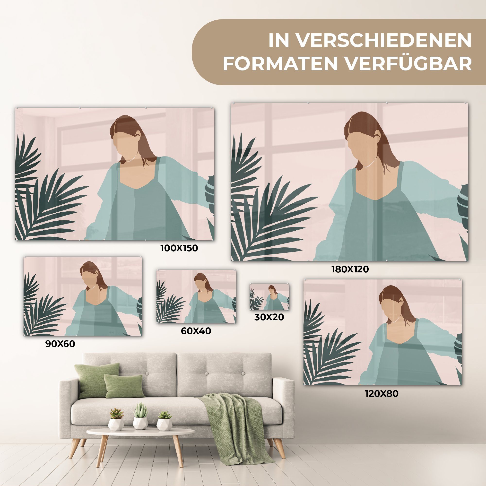 MuchoWow Acrylglasbild Sommer - Frauen Pflanzen (1 Schlafzimmer Tropisch, - & St), - Acrylglasbilder Wohnzimmer