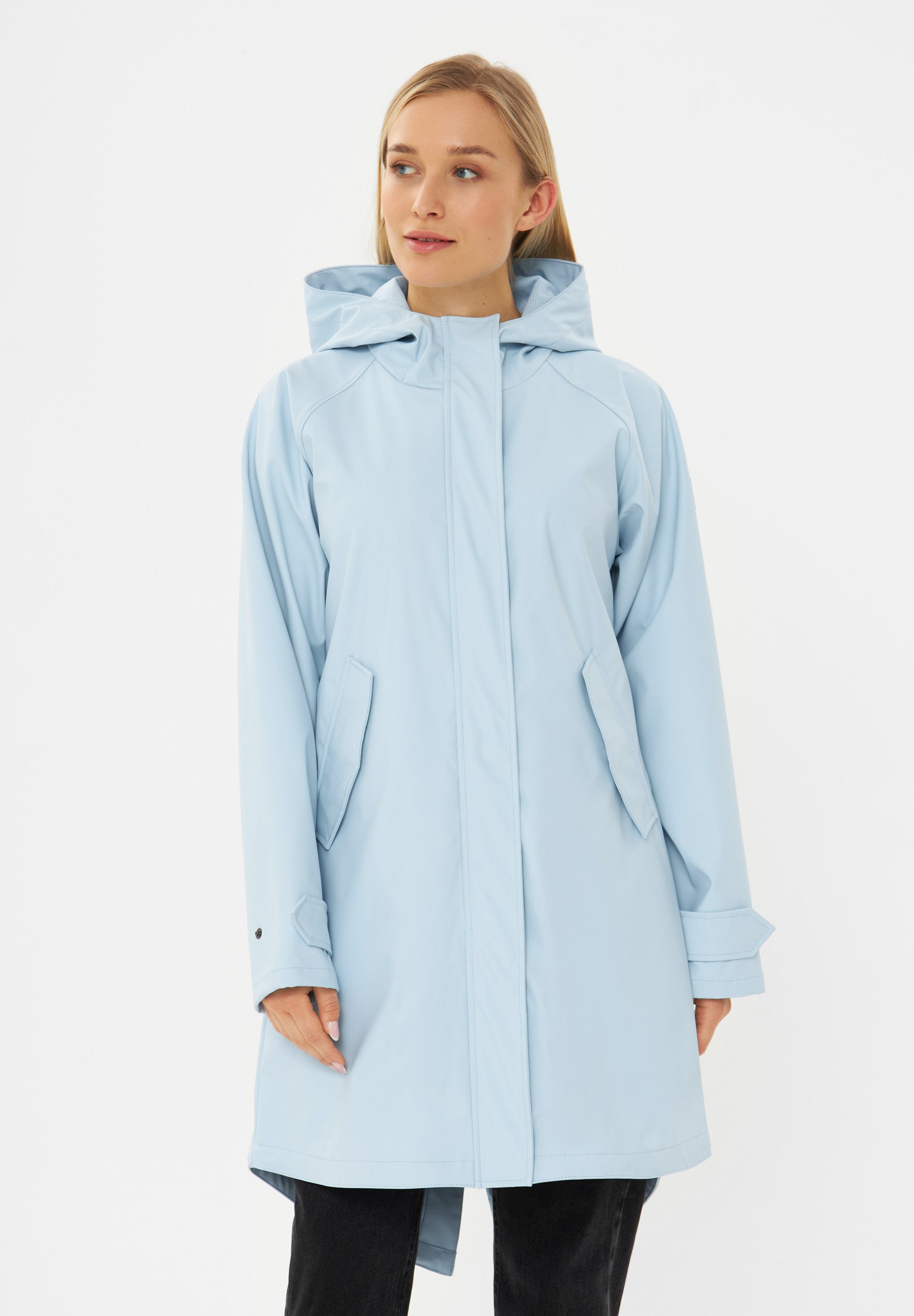 Derbe Regen- und Matschjacke Traveby Friese Plain PVC und PFC frei, wasserabweisend, winddicht, Kapuze