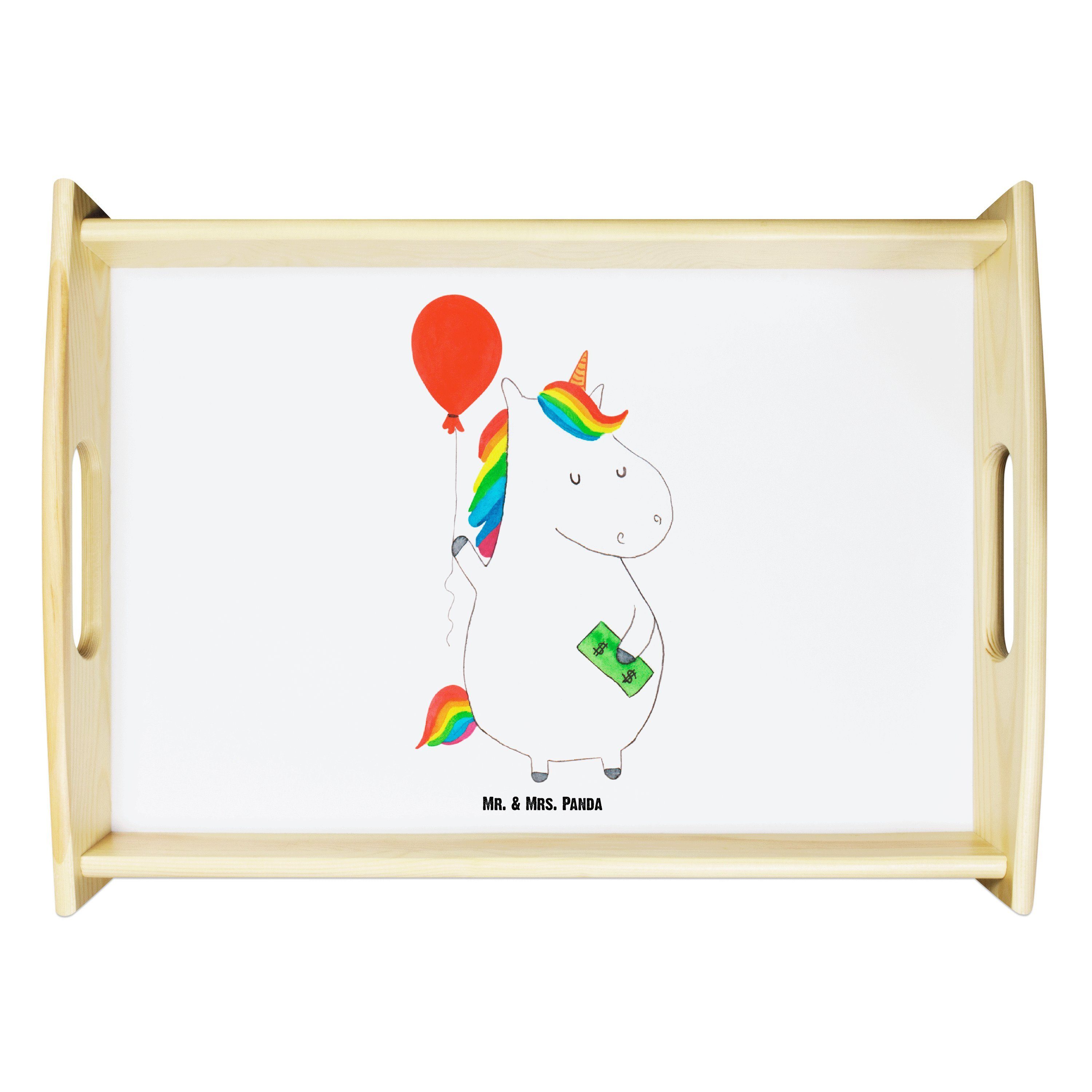 Panda Deko, Tablett & Mrs. lasiert, Luftballon Mr. Echtholz Küch, - (1-tlg) Einhorn Weiß Geschenk, Einhorn - Dekotablett,