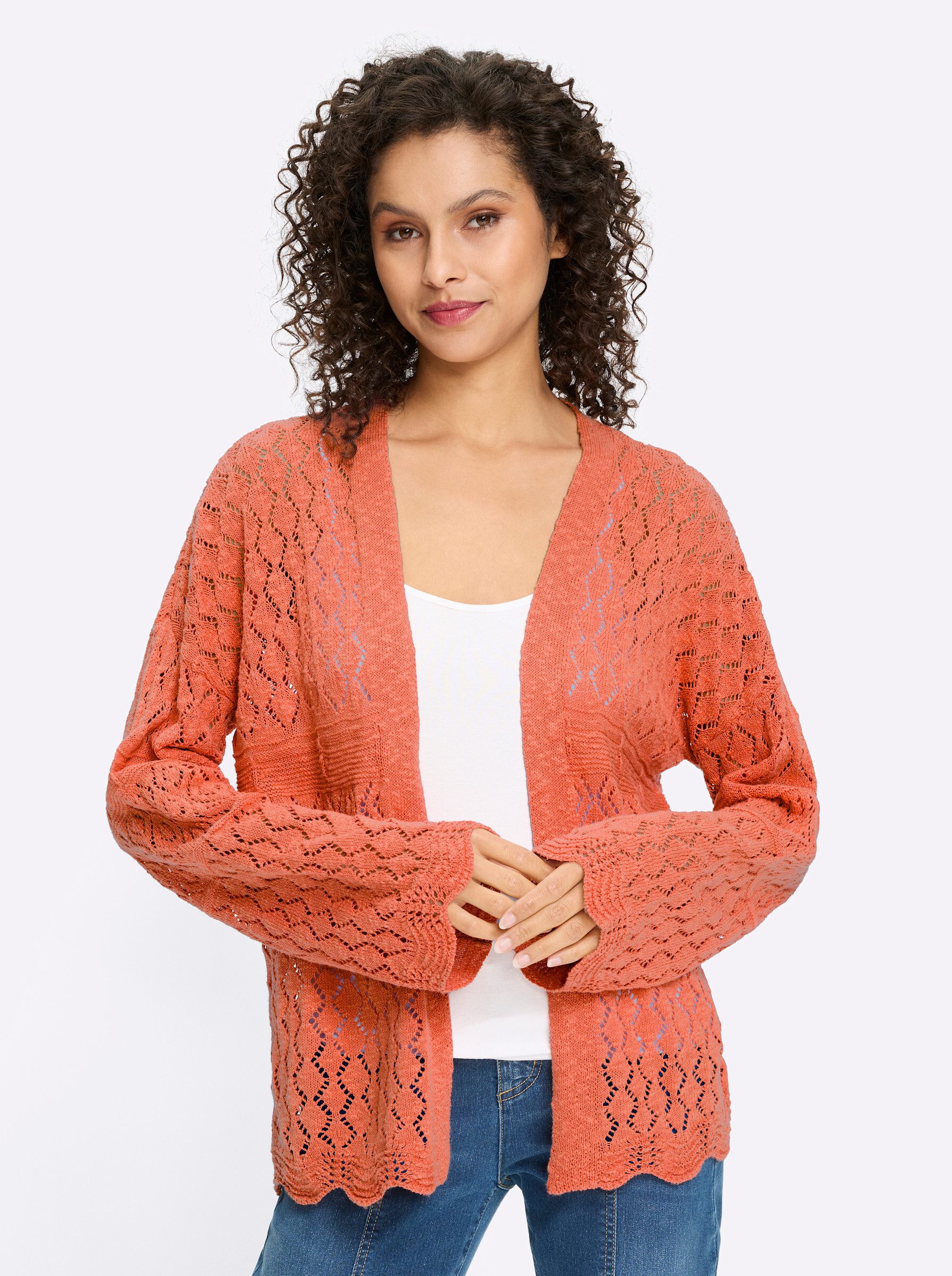 heine Strickjacke Cardigan Langarm Ajourstrick