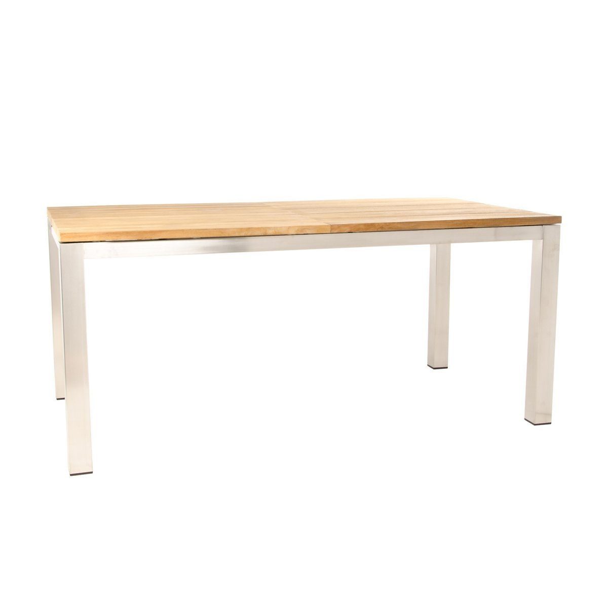 Jati & Kebon Gartentisch Como, Ausziehtisch, Edelstahltisch mit Teakholzplatte, herausklappbare Einlegeplatte, ausziehbar auf 270 cm