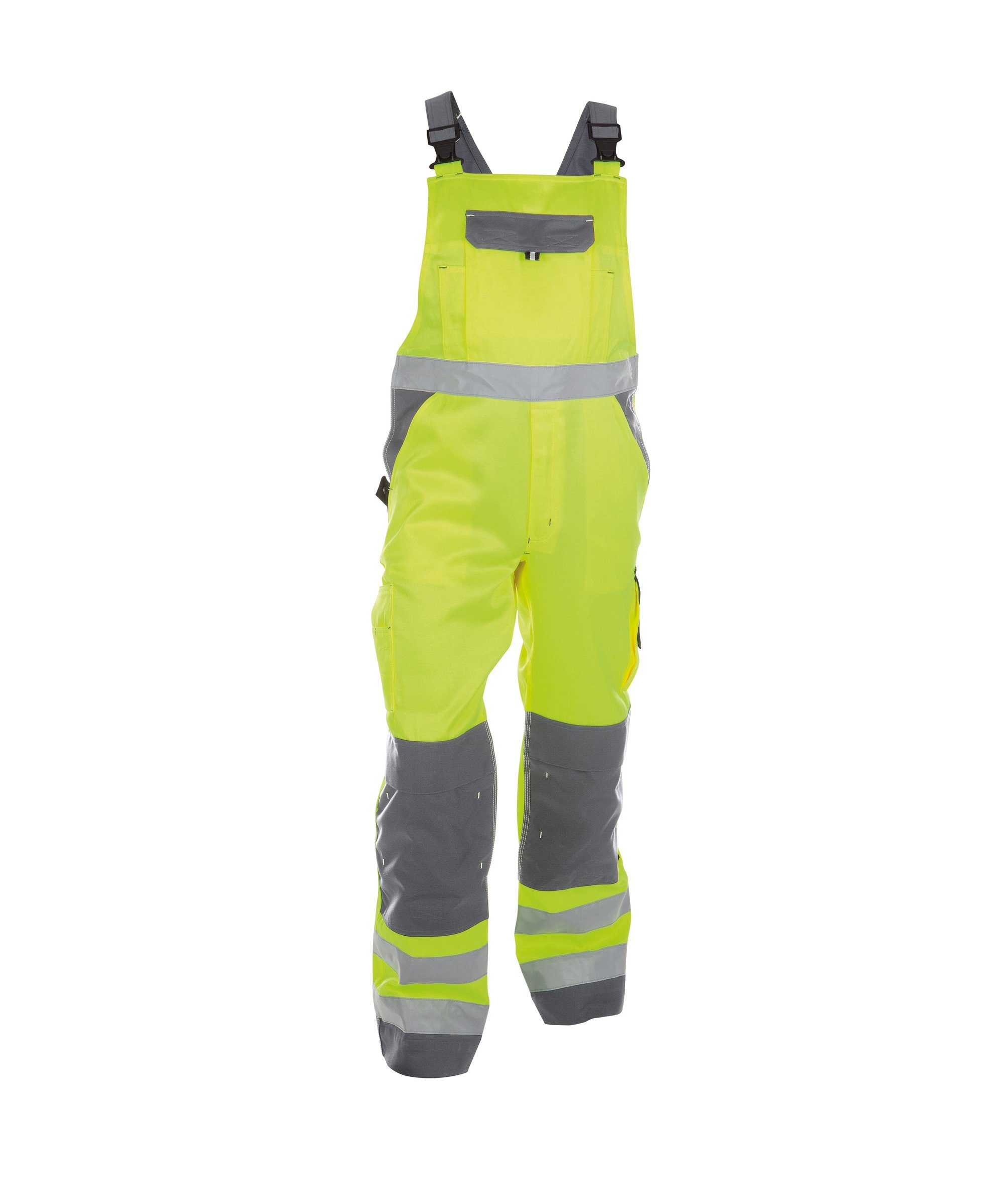 Latzhose Arbeitslatzhose neongelb/zementgrau Dassy (1-tlg) Warnschutz Toulouse mit Kniepolstertaschen