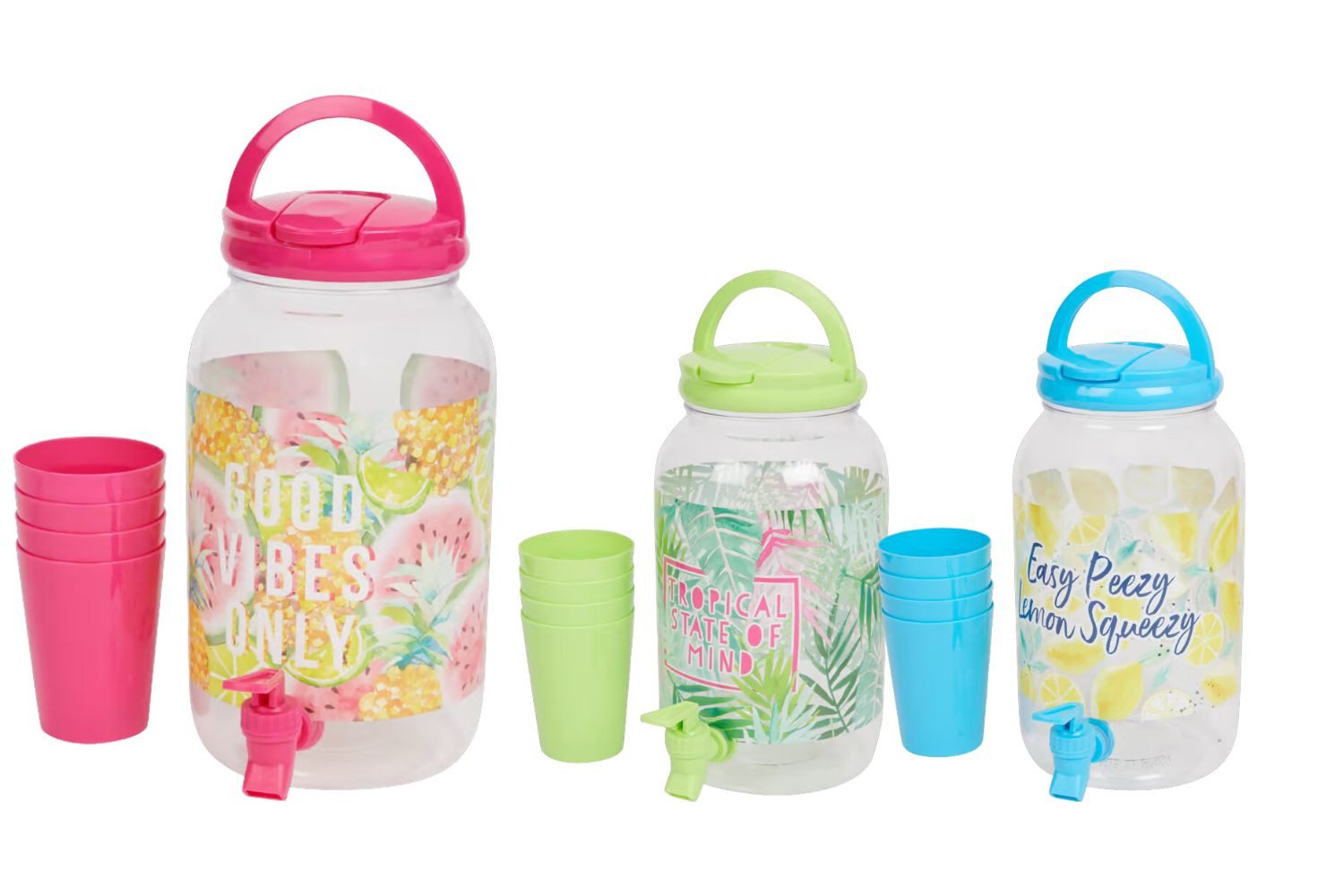 Haushaltshobel 2er Set Saftspender 4-Liter Kunststoff mit becher Wasser Getraenk