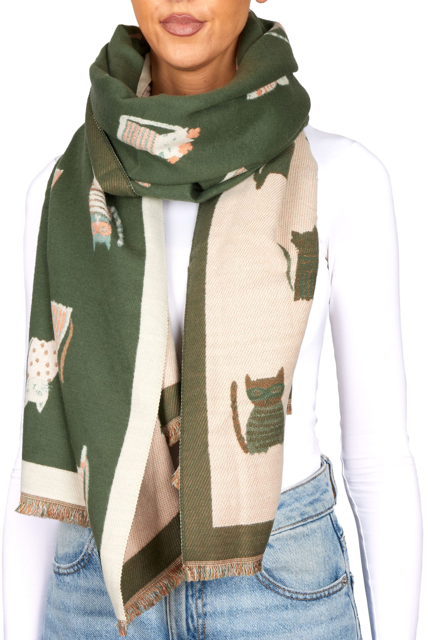 Schal Cashmirillo Damen Schal mit Katzen Muster - 70 x 200 cm