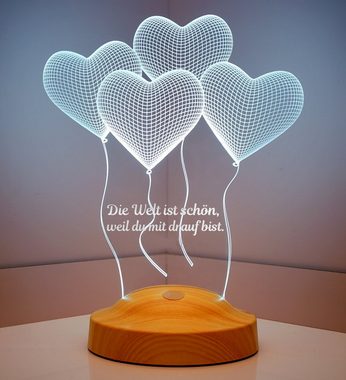 Geschenkelampe LED Nachttischlampe Vier Herzen Hochzeit 3D mehrfarbige Nachtlicht Valentinstagsgeschenk, Leuchte 7 Farben fest integriert, Valentinstag Geschenk für Freundin, Sie, Verlobte, Ehefrau, Partnerin