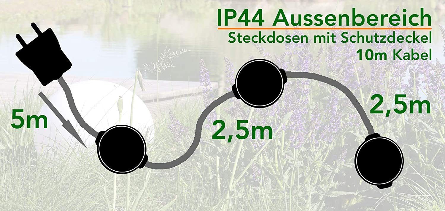 ChiliTec Gartensteckdose 3-fach Garten Steckdosenverteiler mit 10Meter 3x Schutzkontakt Steckdo