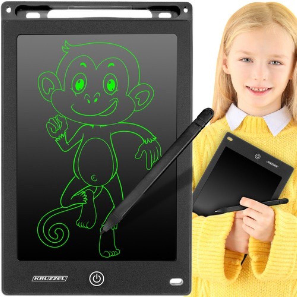 KRUZZEL Zaubertafel SKINBOOK Zeichentablett L 8,5" - Neopren, Tragbar, Umweltfreundlich, (Zeichentablett Set für kreative Nutzung, Notizen und Skizzen, Zeichentablett, Stift, CR 2025 Batterie, Trageband-Loch, Farbe Schwarz), Ultradünnes Design, umweltfreu