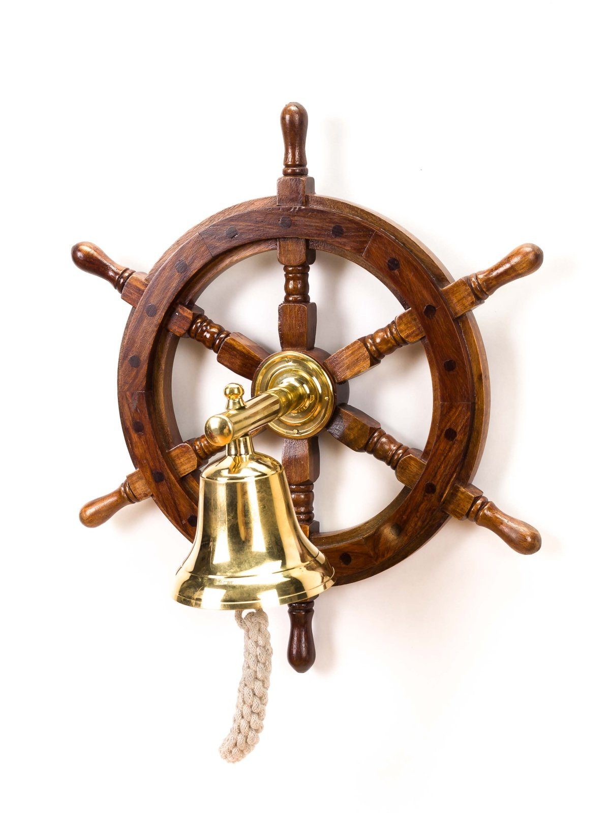 Durchmesser mit aus mit 40cm Aubaho Schiffsteuerrad Steuerrad Sch Dekoobjekt Glocke Holz
