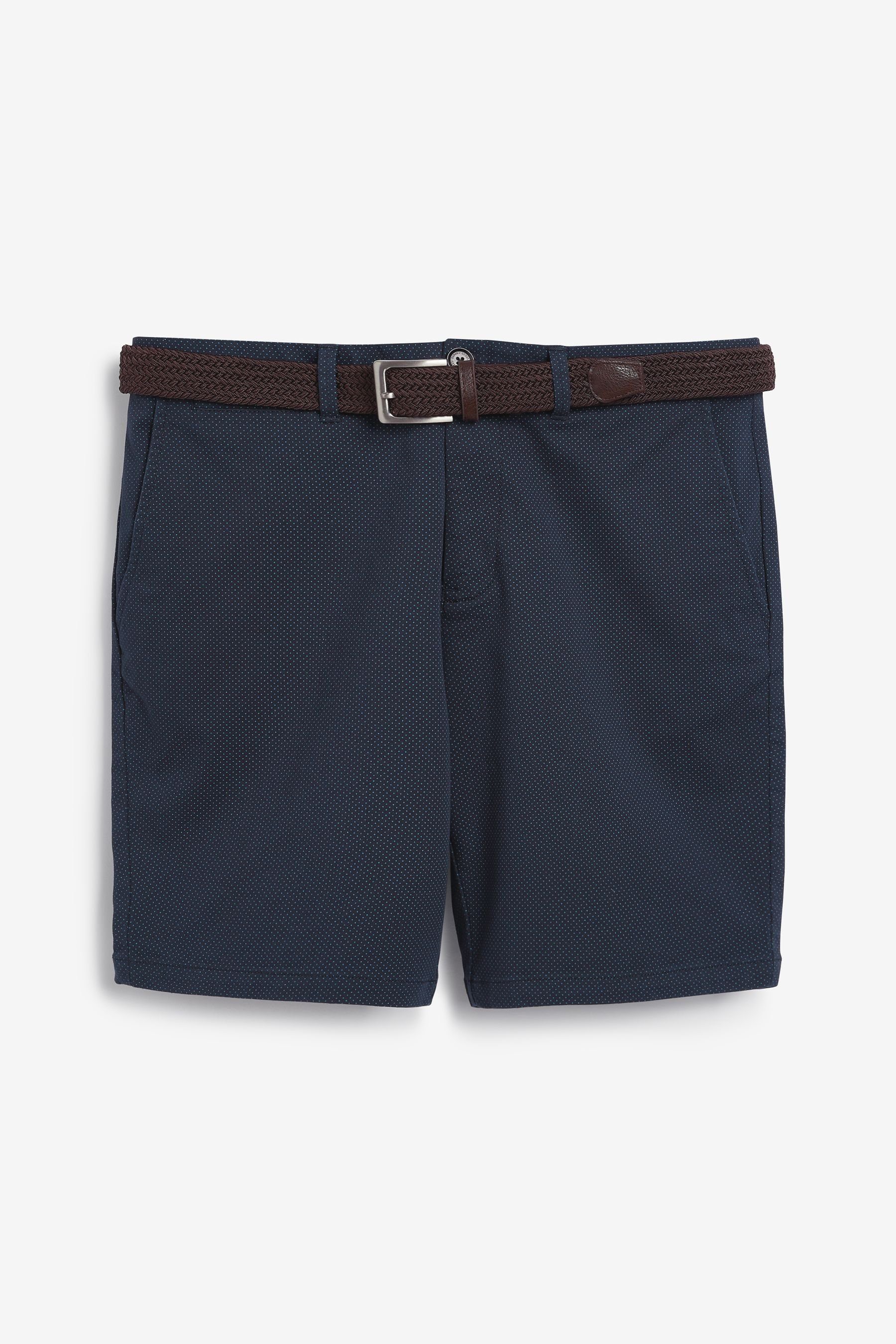 Next Chinoshorts Chino-Shorts mit Stretch und Gürtel (2-tlg) Navy Blue Ditsy Print