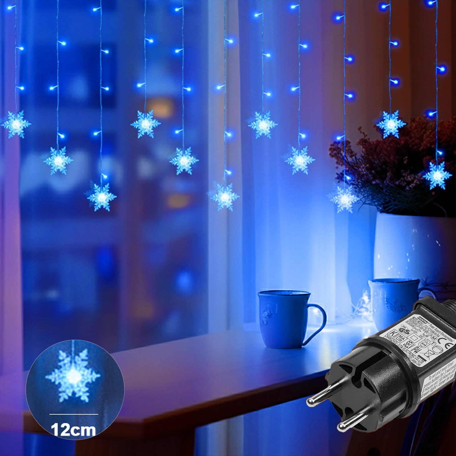 Qualra LED-Lichtervorhang Weihnachts LED Schneeflocken Lichterkette, 8 Modi, Timer, Niedervolt