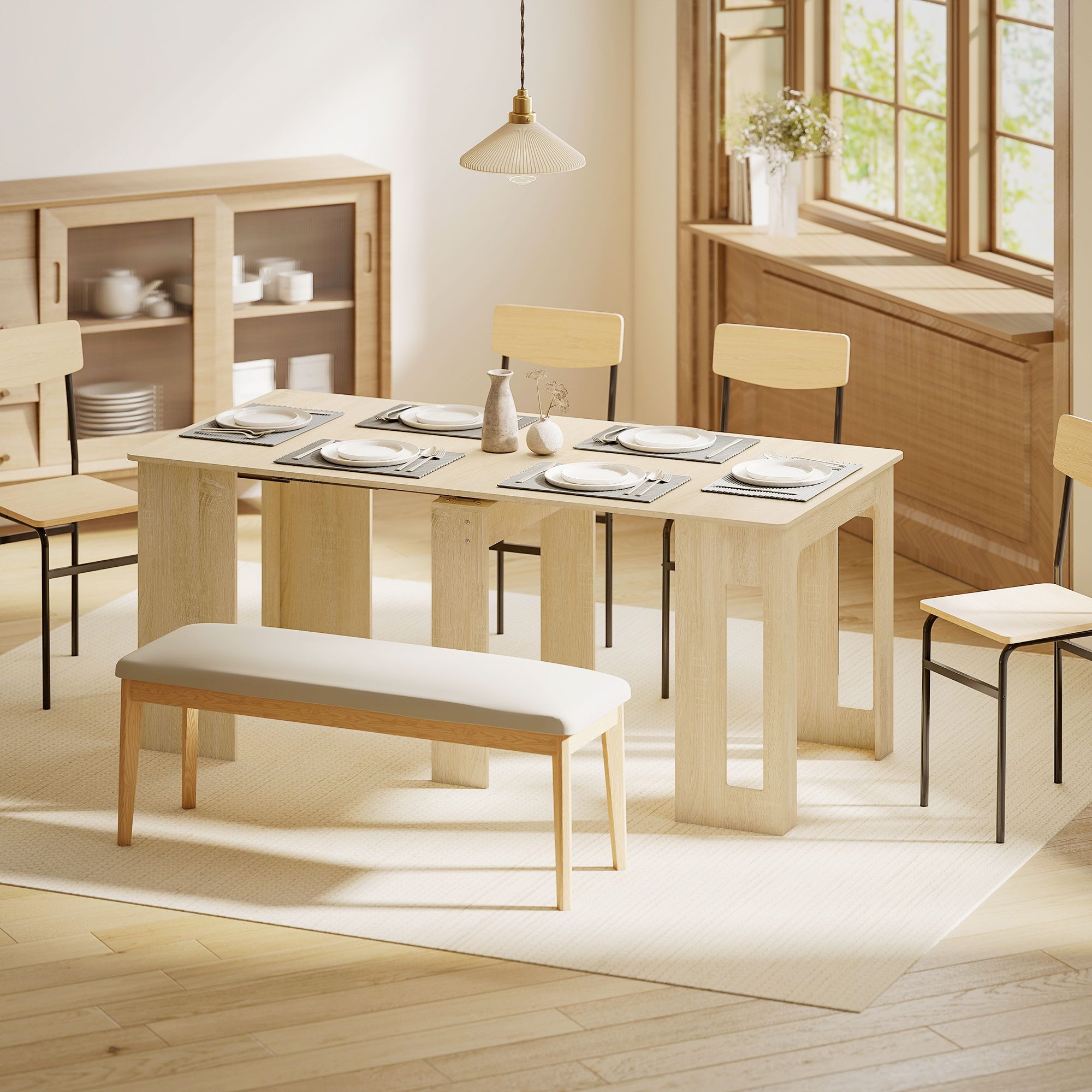 HOMCOM Klapptisch Esstisch, 3 Stufig Ausziehbar für bis 6 Personen, Küche (Ausziehbar Küchentisch, 1-St., Esstisch), für Wohnzimmer, Esszimmer, Küche, 60-180x85x75 cm, Naturholz