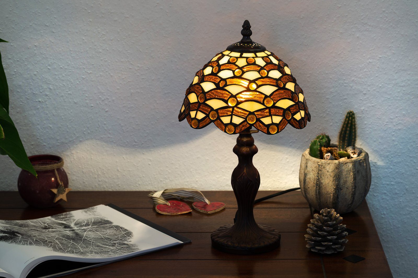 BIRENDY Stehlampe Tischlampe Tiffany Ti156 Lampe Waben Dekorationslampe Steine Motiv