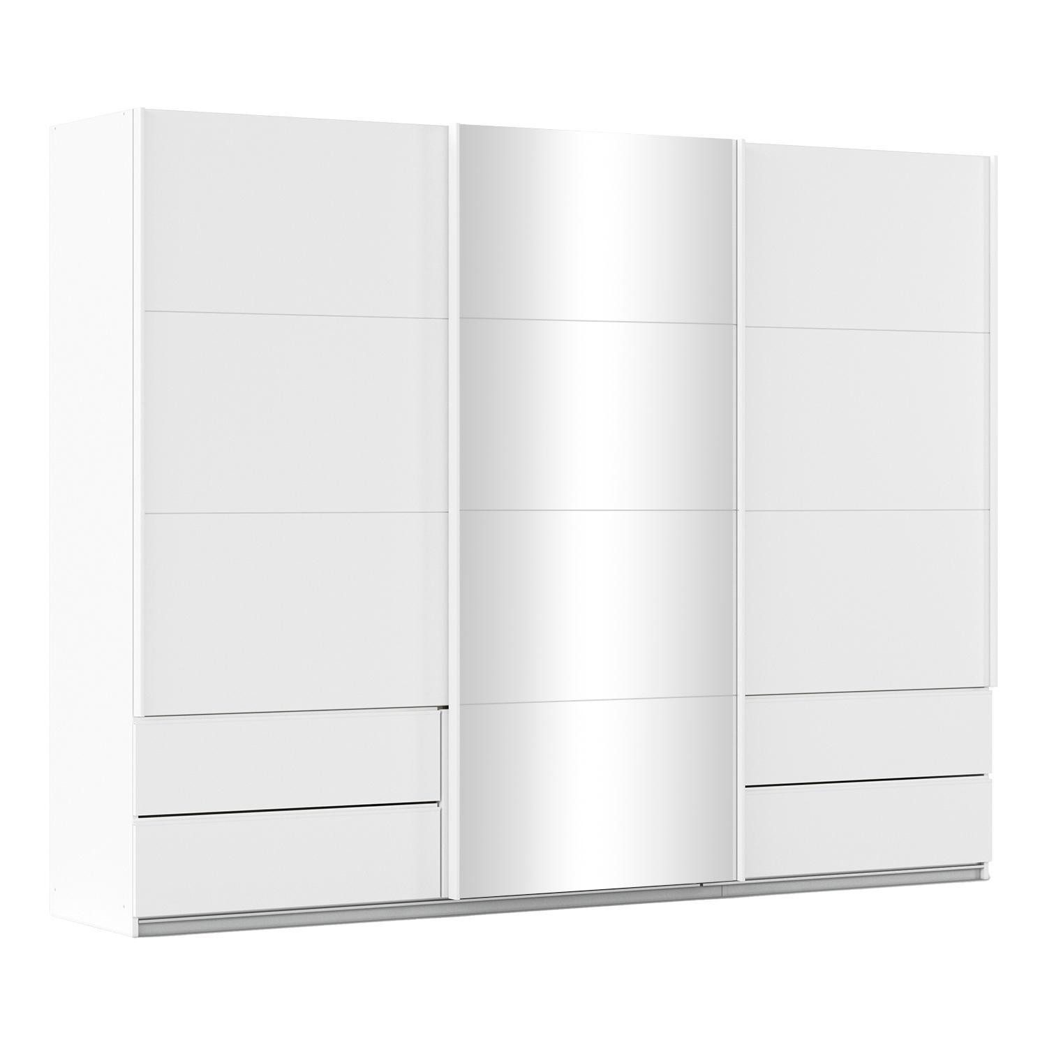 rauch Schwebetürenschrank ELARA, 3 Türen, 4 Schubladen, Alpinweiß, Spiegel, Made in Germany, B 271 x H 210 x T 62 cm