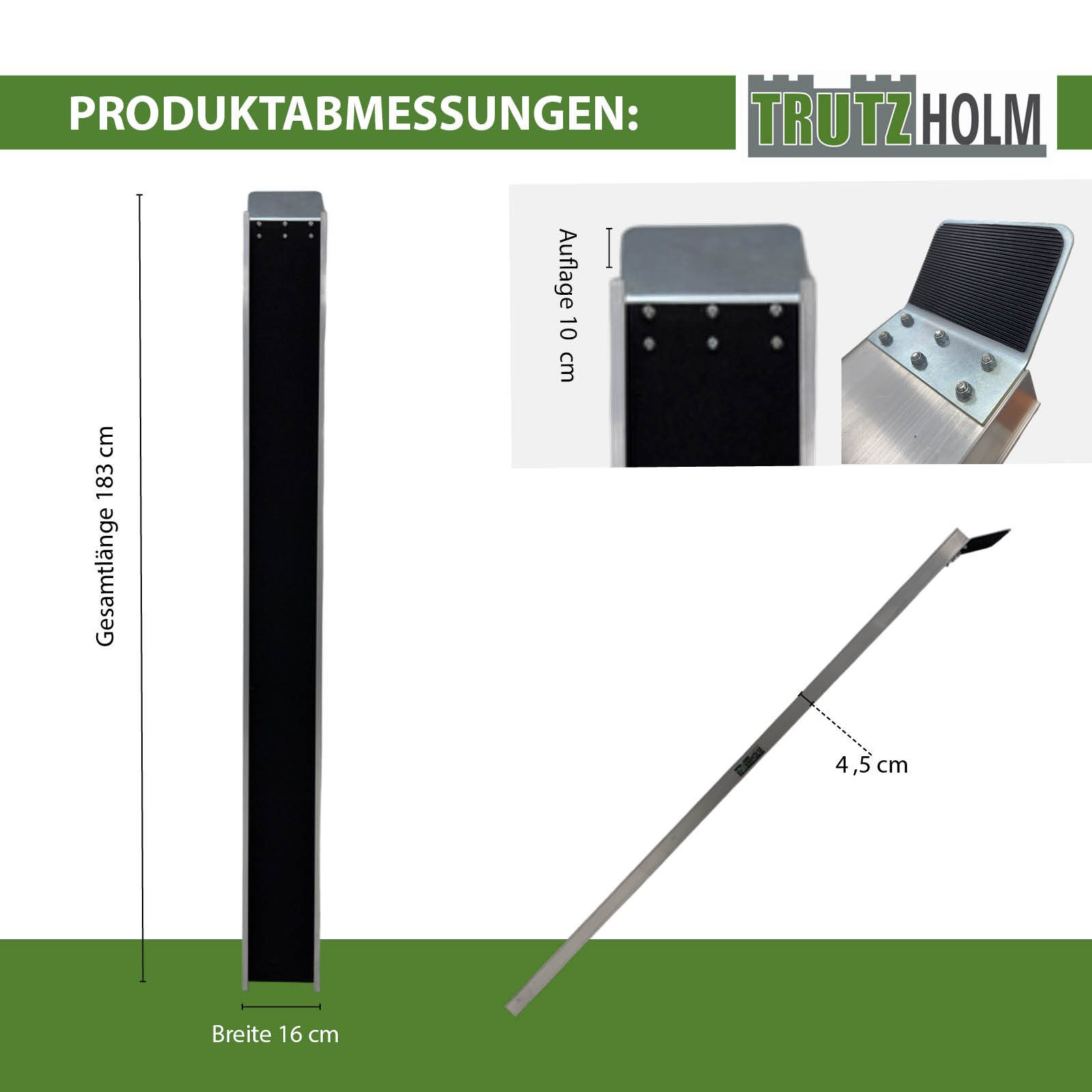 TRUTZHOLM Auffahrrampe Auffahrschiene 183 cm Tragkraft 50 kg Alu grau Anti Rutsch (Produkt, 1-St), hohe Traglast