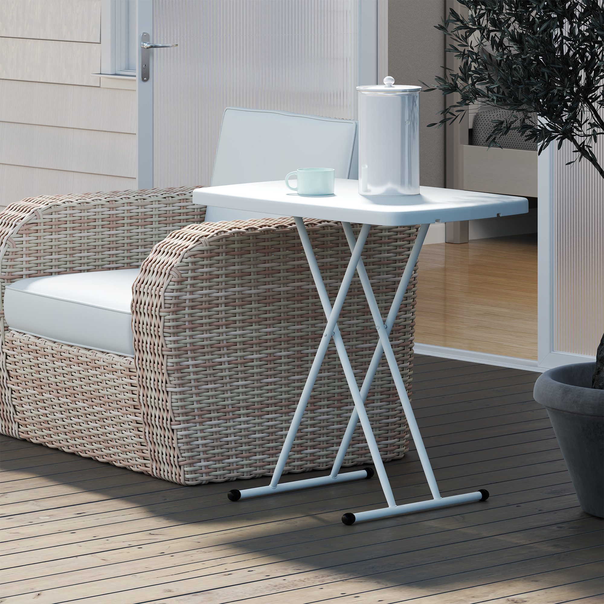 Outsunny Gartentisch höhenverstellbar, klappbar, aus Kunststoff, günstig online kaufen