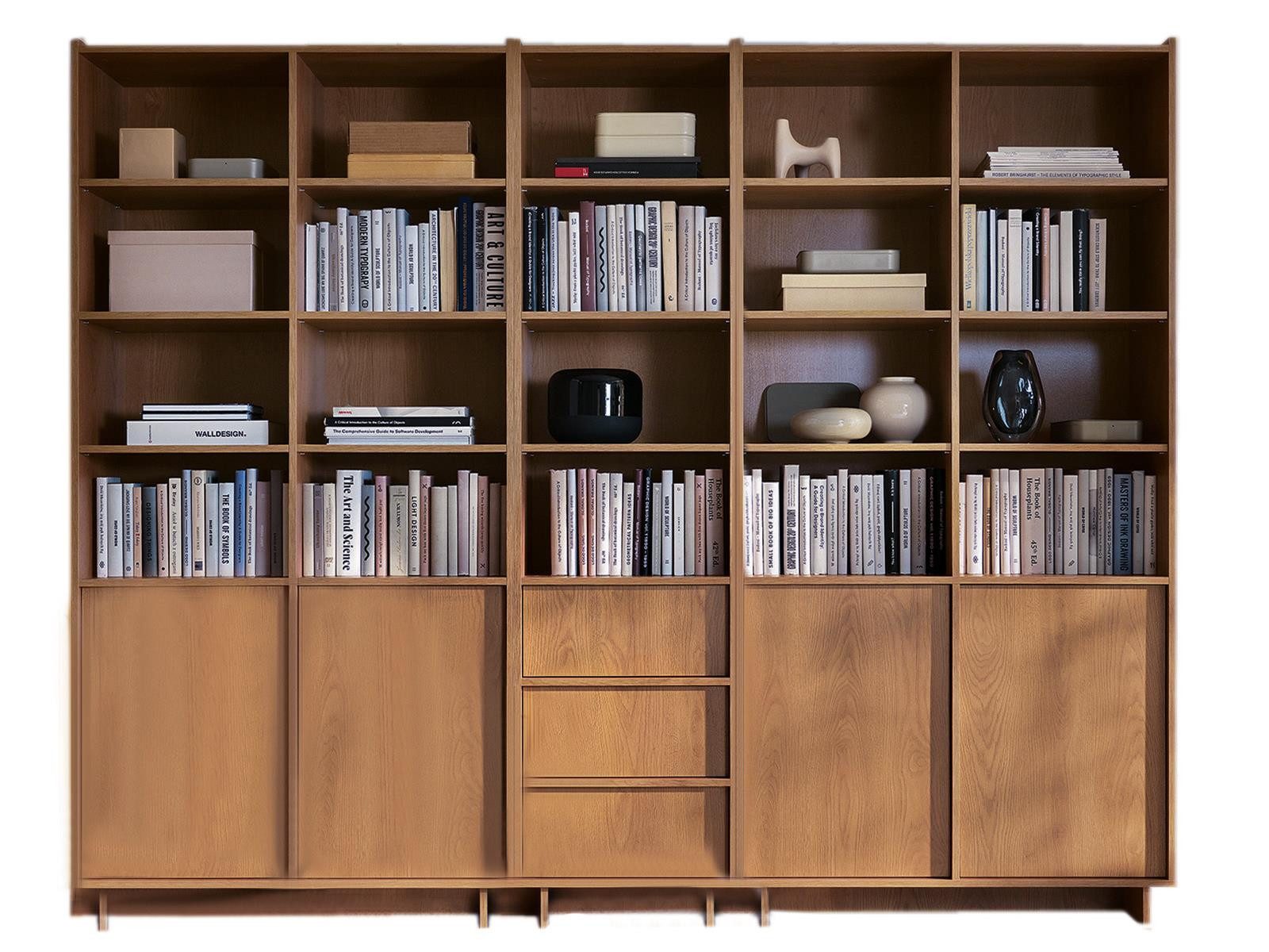 Compleo Bücherregal Set 2x+1 Regale, 4 Türen und 3 Schubladen KELLOS, MADE IN EU, Arbeitszimmer Stil Japandi