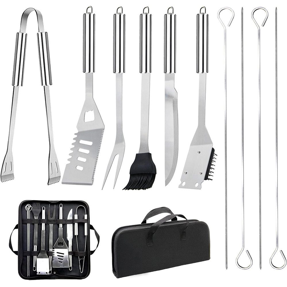 AFKSMILE Grillbesteck-Set 10 Stücke Edelstahl Grillbesteck-Set Grill Bestecksets in Tragetasche, (10 tlg), BBQ Grillwerkzeug Grillset Werkzeuge für Männer und Frauen Camping