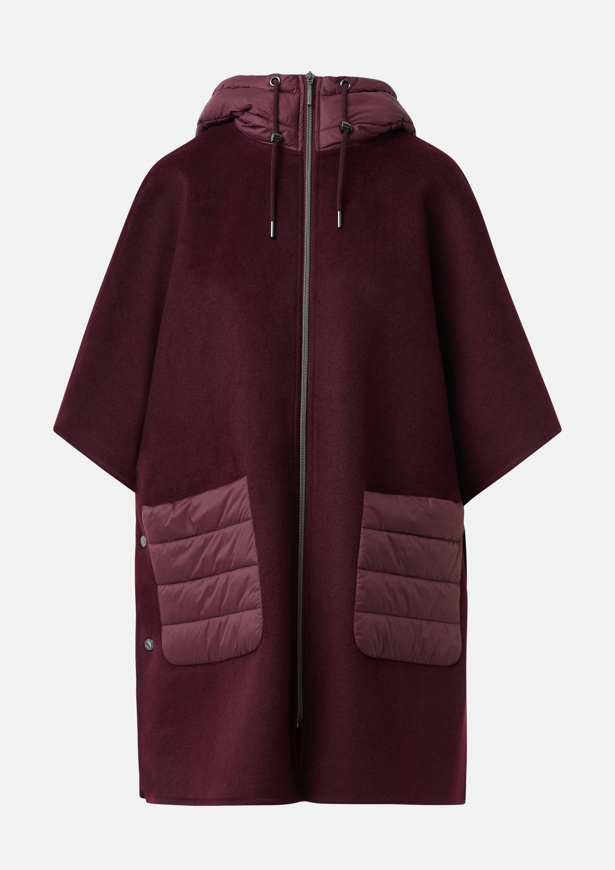 comma Poncho Outdoor-Umhang Woll-Cape mit wattierter Kapuze und aufgesetzten Taschen
