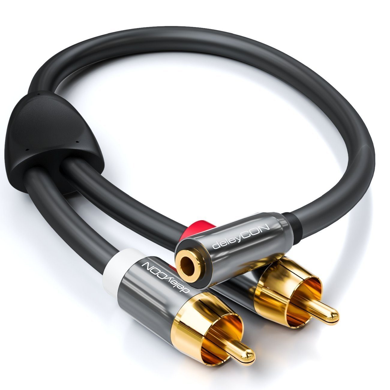 deleyCON deleyCON 0,2m Klinken zu Cinch Adapter - 3,5mm Buchse zu 2x RCA Cinch Audio-Kabel