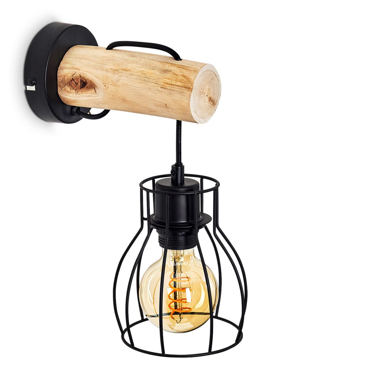 hofstein Wandleuchte »Aprica« Wandlampe aus Metall/Holz in Schwarz/Natur, o günstig online kaufen