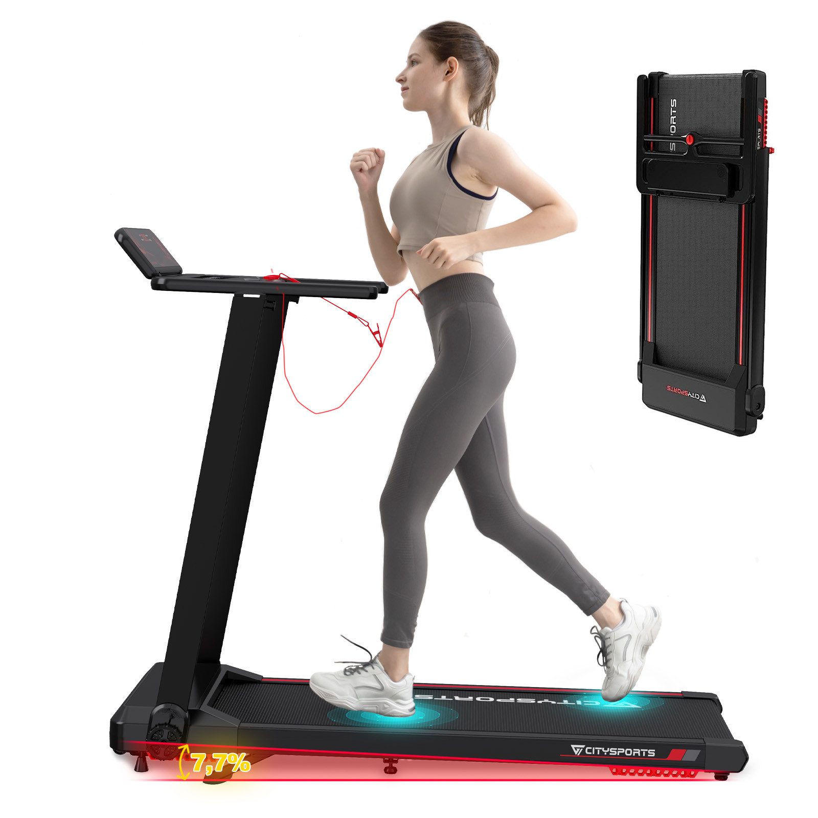 CITYSPORTS Laufband WP9 (Mit toolkit, Schmiermittel), Klappbares Laufband bis 12 km/h mit APP walking jogging pad