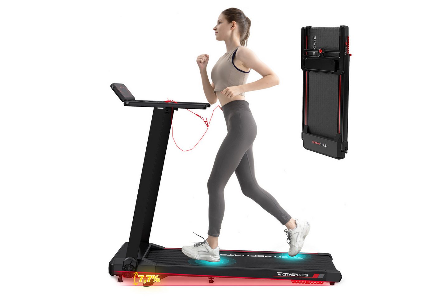 CITYSPORTS Laufband WP9 für Zuhause, 1400 W, 1–12 km/h, klappbar, mit manueller Steigung (Mit toolkit, Schmiermittel), App & Bluetooth, 102 × 40 cm Lauffläche, bis 120 kg