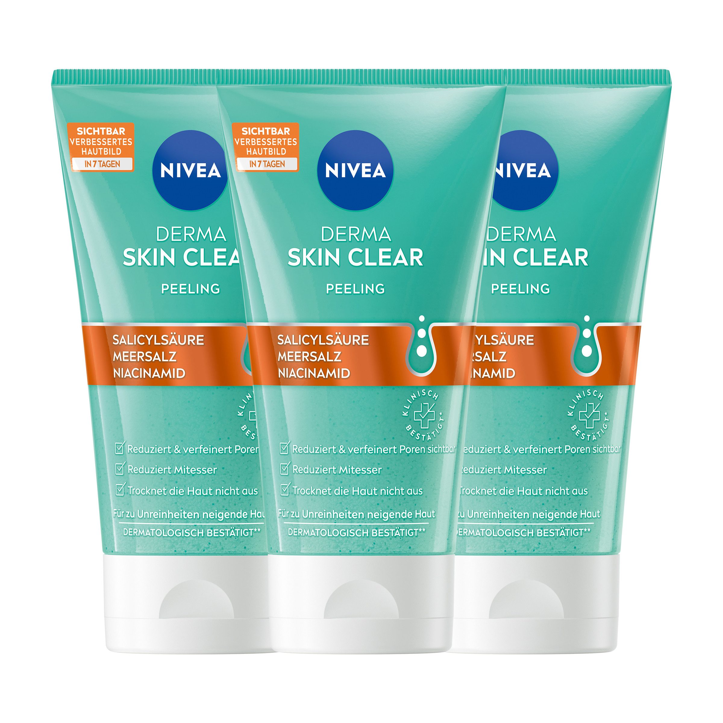 Nivea Gesichtspeeling Derma Skin Clear Peeling, 3 x 150ml, 3-tlg.