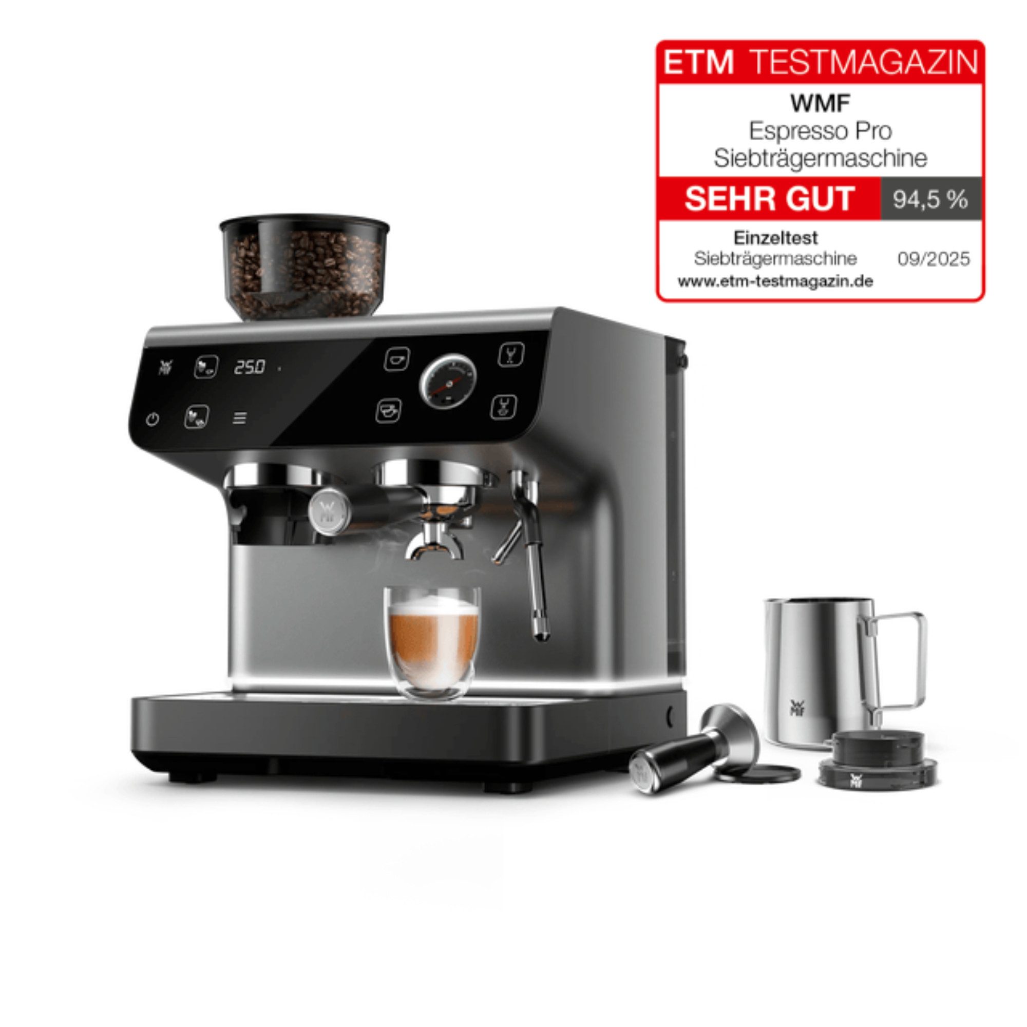 WMF Siebträgermaschine Espresso Pro, WMF Doppel-Thermoblock Technologie, Intuitives Touch-Display aus Glas