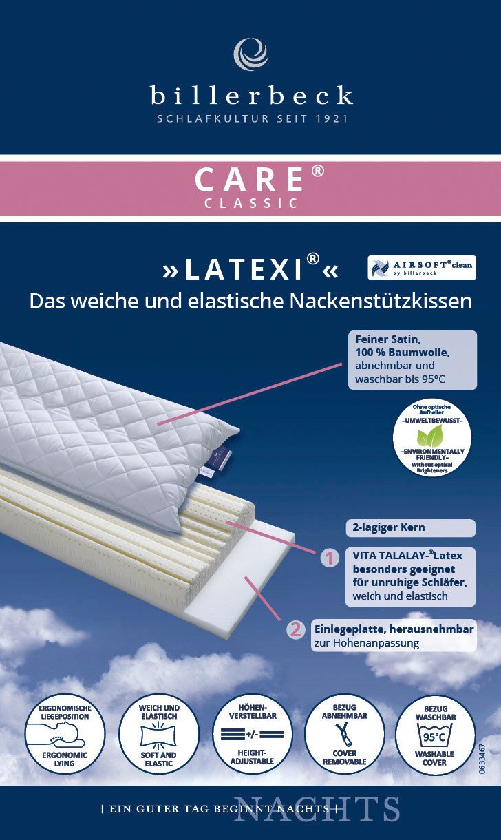 billerbeck Nackenstützkissen Latexi, Optimale Nackenabstützung, Füllung: VITA TALALAY® - Latex, Bezug: Feiner Satin (100% Baumwolle), versteppt mit AIRSOFT®clea – Bild 5 von 5